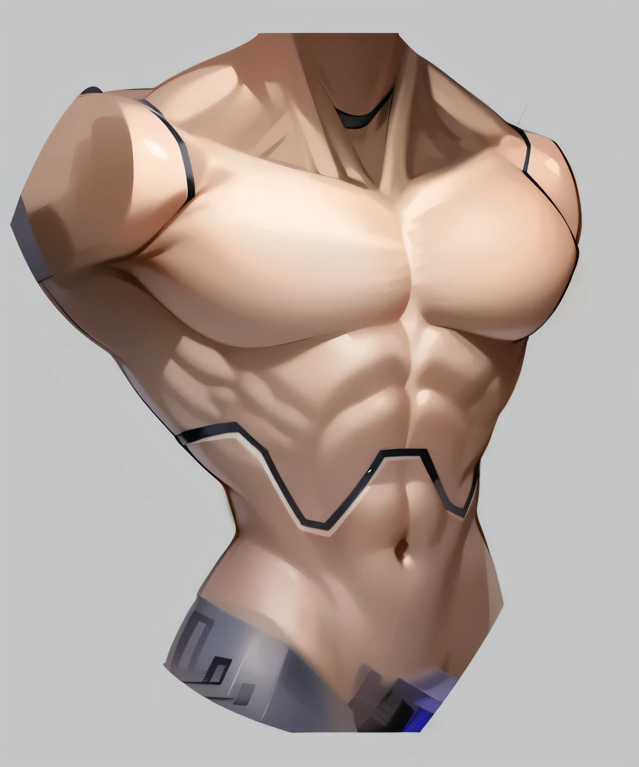 Two dimensions,anime style,1 person,Muscle lines,No clothes on,Mechanical marking,Body,Texture,