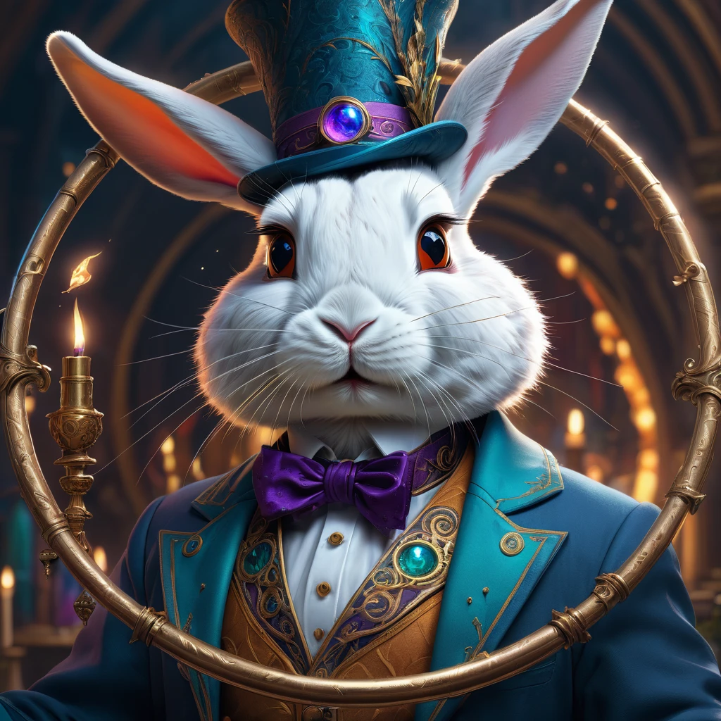 (Magic Circle:1.5), aesthetic, extremely detailed, Detailed portrait of rabbit magician, Digital art, art station, concept art, HD, 8k resolution, fantasy art, detailed matte painting, deep color, fantastical, intricate detail, splash screen, complementary colors, fantasy concept art, 8k resolution trending on Artstation Unreal Engine 5