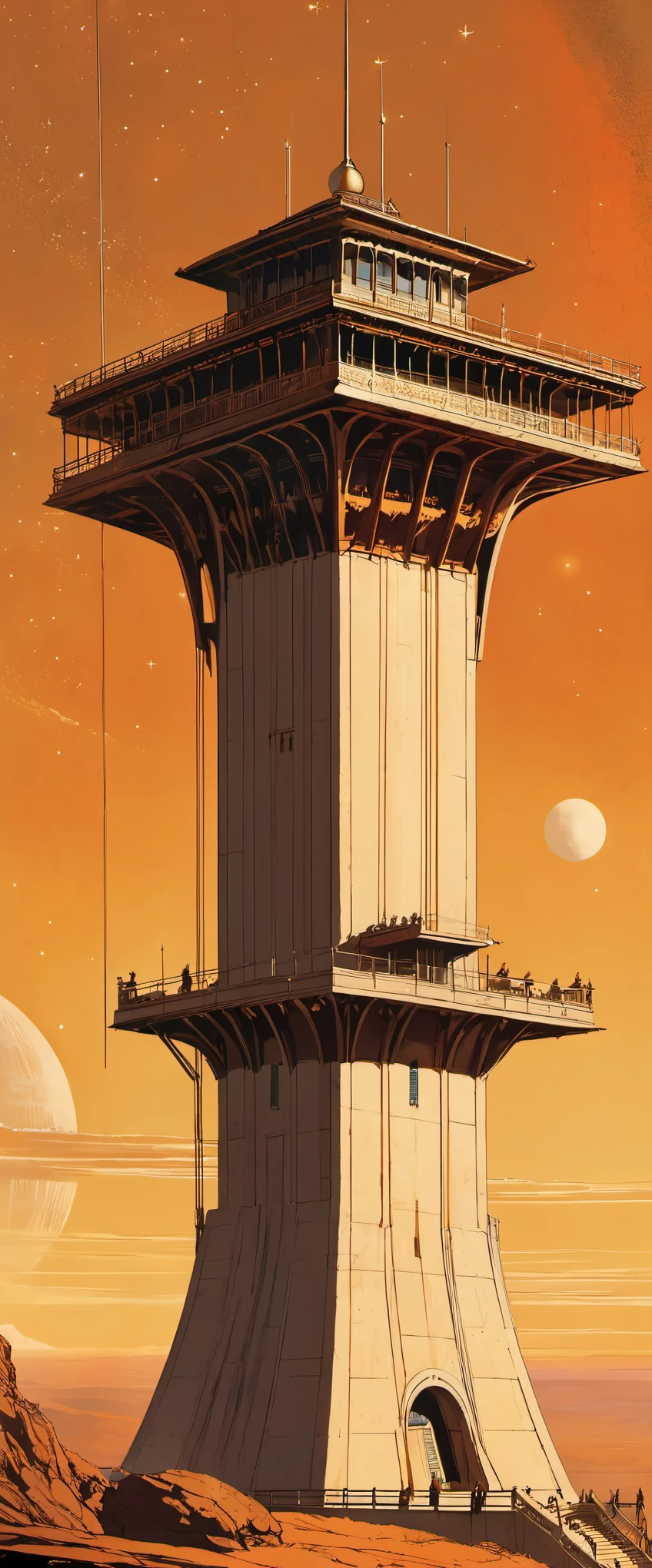 in style of Dan McPharlin, beautiful details，Star Observation Tower，Heroine，Ancient，