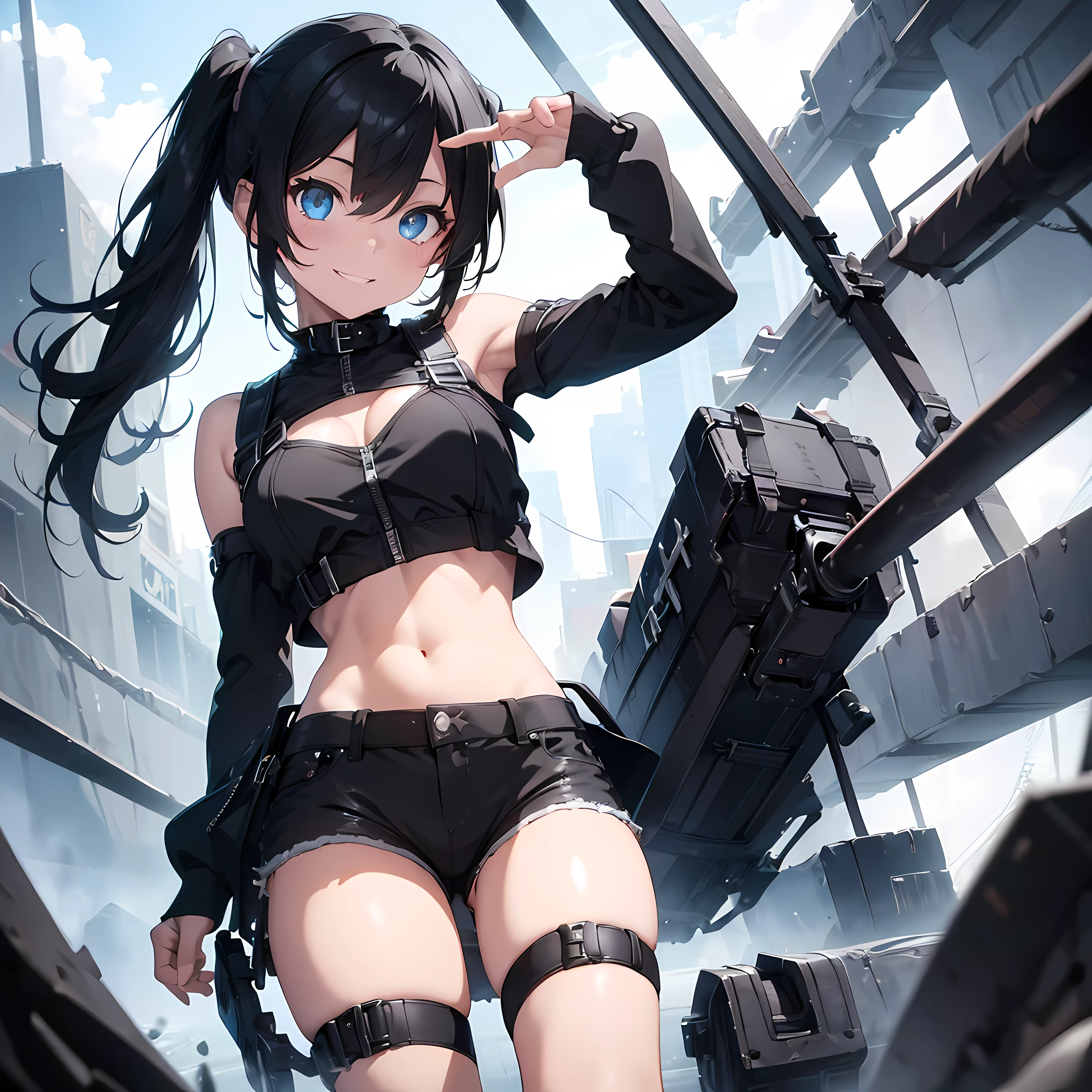 best quality, masterpiece, artstation, official art, 8k, high resolution, catgirl, cat ears, tactical, action shot, cinematic, depth of field, stockings, cyberpunk, cityscape