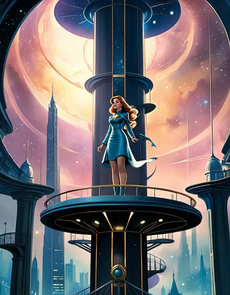 in style of dan seagrave, beautiful details，in style of caia koopman, beautiful details，star observation tower，heroine，ancient，r...