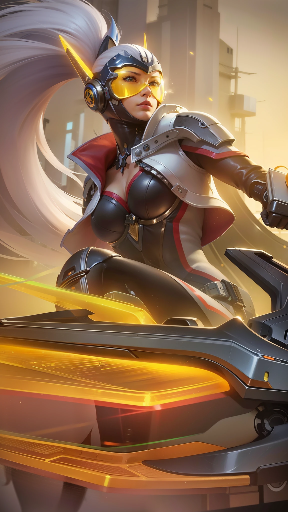 arafed image of a woman in a futuristic outfit riding a motorcycle, official splash art, ashe, phone wallpaper, mobile wallpaper, ig model | artgerm, extremely detailed artgerm, irelia, phone background, wallpaper splash art promo art, character splash art, splash art, iconic character splash art, style artgerm, katarina