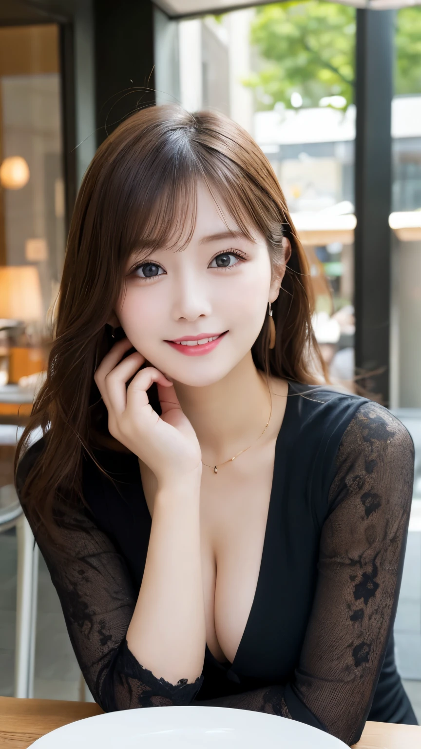 table top, highest quality, constriction、 super detailed, finely, High resolution, 8k wallpaper, perfect dynamic composition, beautiful and fine eyes, ladies fashion summer,medium hair,small breasts natural color lip, bold sexy pose,smile,Harajuku、20 year old girl、cute、sexy shot looking at camera