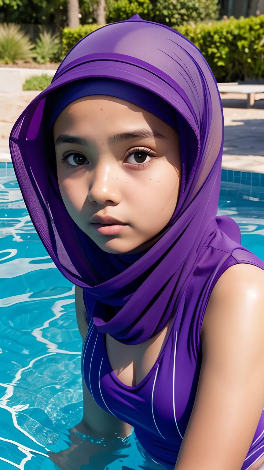 (Wearing Swimsuit), (((HIJAB MALAY GIRL))), masutepiece, High quality, UHD 32K, Realistic face, Realistic skin feeling , A Malay Lady, 8 years old, , Very cute and baby-like face, (((FLAT CHEST))), (MATRIX WORLD), ((look In front  at the camera and SADNESS)), ((())), (((CUTE GIRL))), ((TRANSPARENT)), ((BLACK LIPS)), ((LIGHT PURPLE)), ((TRANSPARENT)), ((CHUBBY)), (undress).