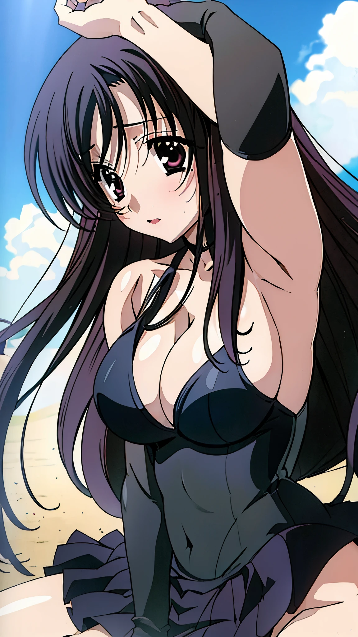 (((masterpiece))),(((highest quality))),1 girl,(((whole body))),(((Please show me your armpits))),big breasts,black eye,black hair,embarrassed look,,shiny micro bikini,((white breath)),open your mouth,beautiful feet,,thin waist,shiny skin,sexy pose,(((cleavage))),(((anime illustration))),(((glossy lipstick))),Watery eye,Photo session,
