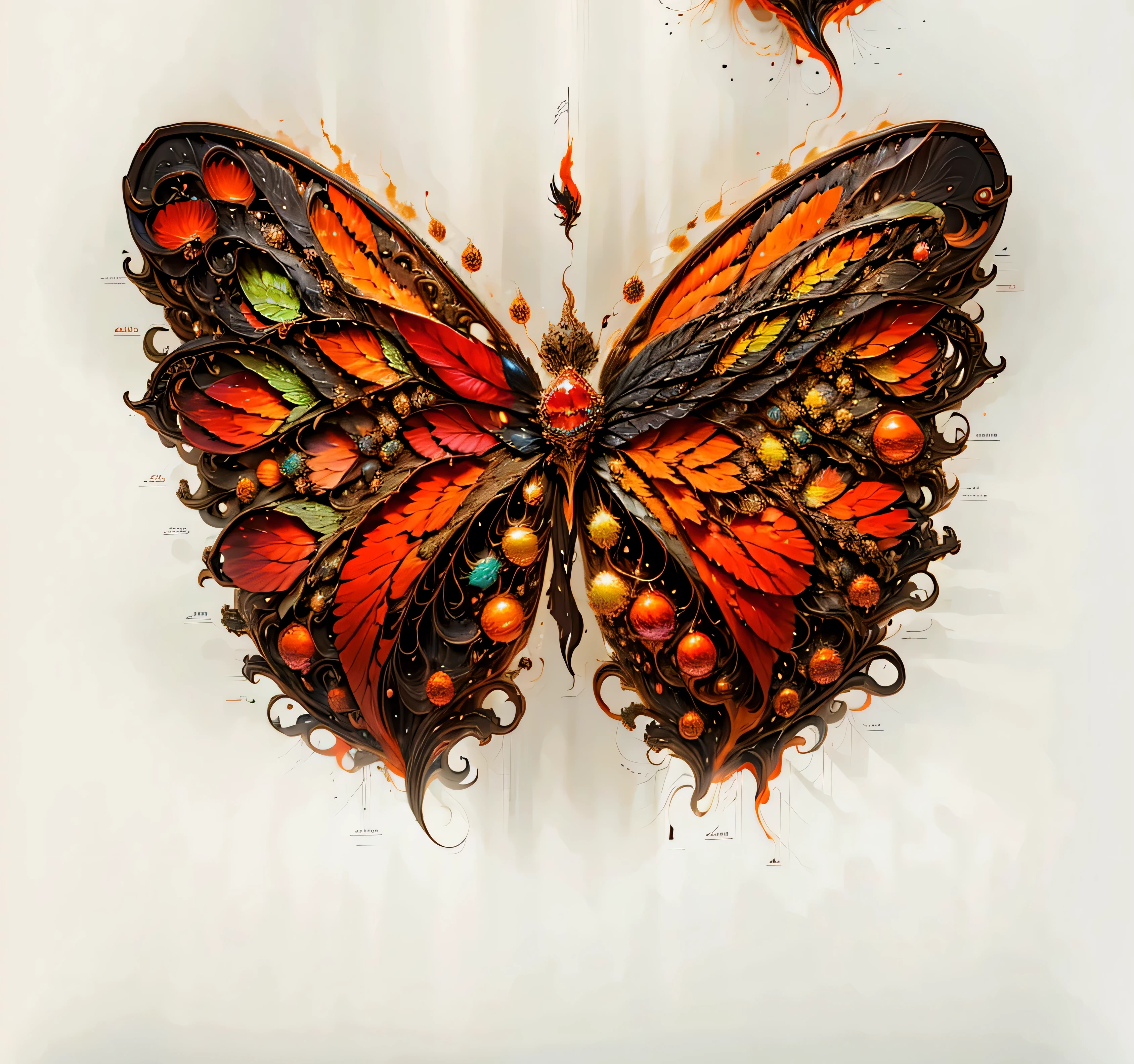 a close up of a jacket with a red and yellow butterfly on it, a phoenix, close-up view, close - up view, closeup view, phoenix-inspired, upper body close - up, medium closeup shot, closeup of arms, zoomed out shot, close up details, butterfly embroidery, broad detail, closeup - view, upper body close up, closeup photo, redraw art to be 4k quality, best quality, Ultra High Resolution, Ultra Clear, Sharp Focus