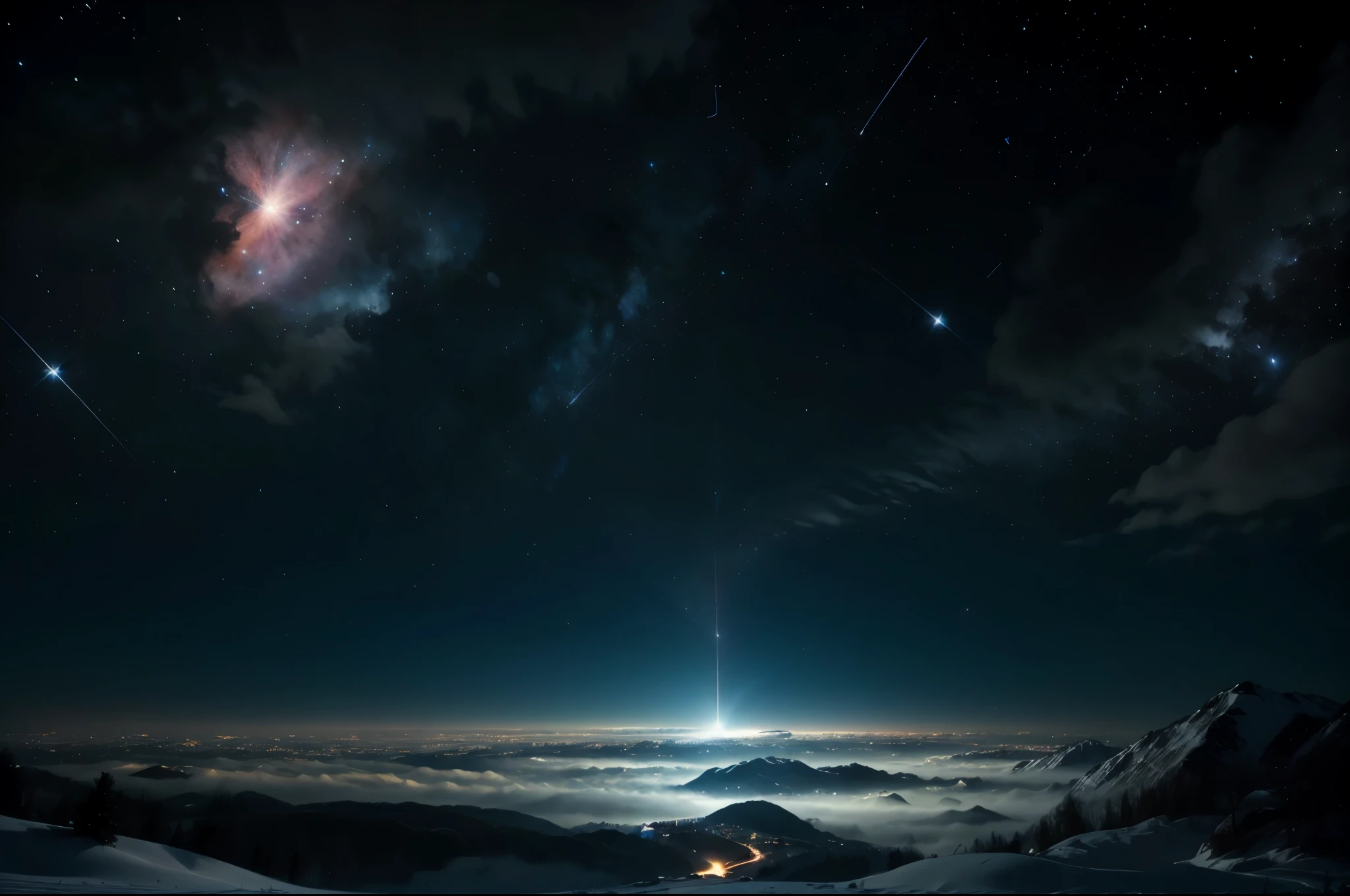 Cosmos, constellation, super nova in the background, comète
