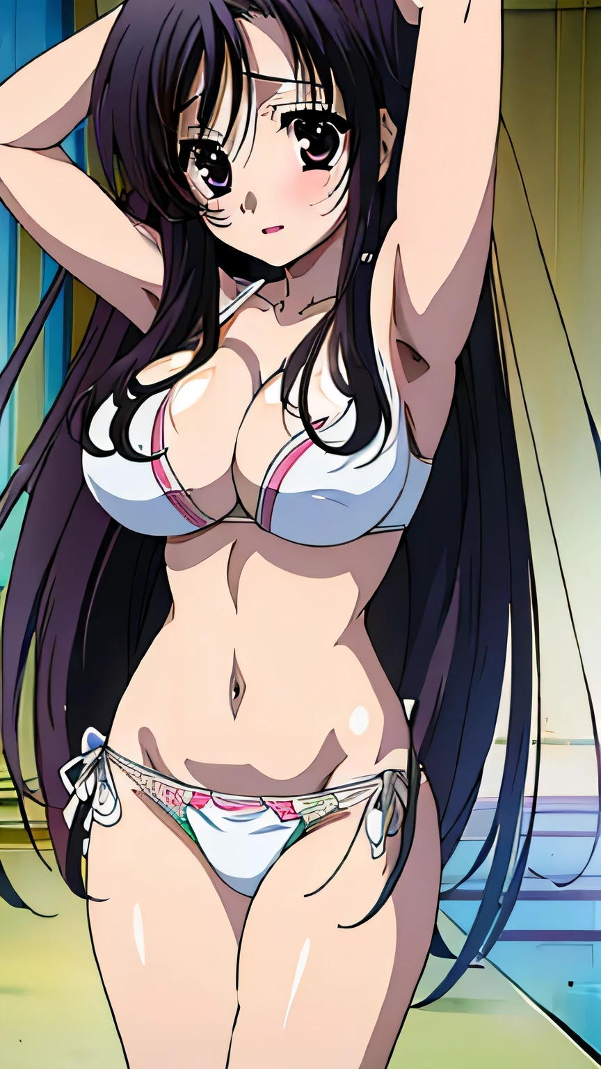 (((masterpiece))),(((highest quality))),1 girl,(((whole body))),(((Please show me your armpits))),big breasts,black eye,black hair,embarrassed look,micro bikini,((white breath)),open your mouth,beautiful feet,,thin waist,shiny skin,sexy pose,(((cleavage))),(((anime illustration))),(((glossy lipstick))),Watery eye,Photo session,studio,I can see your nipples,pink lips,