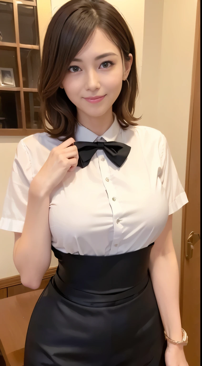 ulzzang-6500-v1.1, (Raw photo:1.2), (Photorealistic:1.4), Beautiful detailed girl, Very detailed eyes and face, Beautiful detailed eyes, Huge file size, (Big), High Resolution, Very detailed, Best quality, [Masterpiece:1.6], [JK Uniform], Illustration, Very detailed, CG, Fine detail, Best quality, Highly detailed CG uniform 8k wallpaper, movie lighting, 1 girl, 17 years old, (without bra), beauty big, no bra, camel toe, short cut hair, cute Japan high school girl, gesture of opening chest with both hands, plump figure, petite, [show bra], school uniform, [white school blouse unbuttoned], large taut breasts, [big: 1.3] , cute drooping eyes, beautiful big eyes, lovely smile, white school blouse and navy blue skirt, [no jacket], beautiful skin