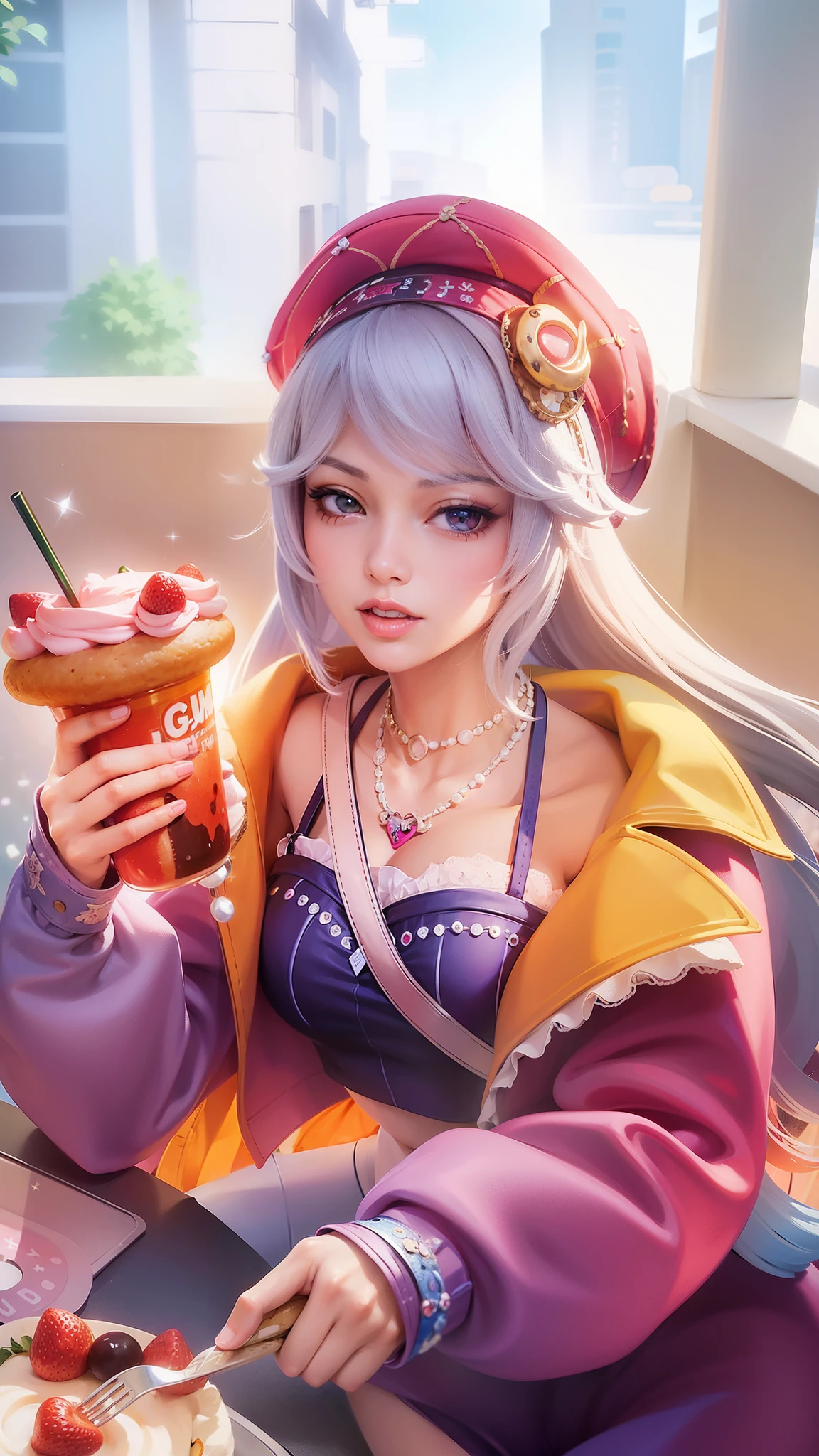 anime girl with a pink hat holding a cupcake and a strawberries, extremely detailed artgerm, ! dream artgerm, ig model | artgerm, artgerm lau, style artgerm, portrait knights of zodiac girl, g liulian art style, soda themed girl, artgerm. high detail, in style of artgerm