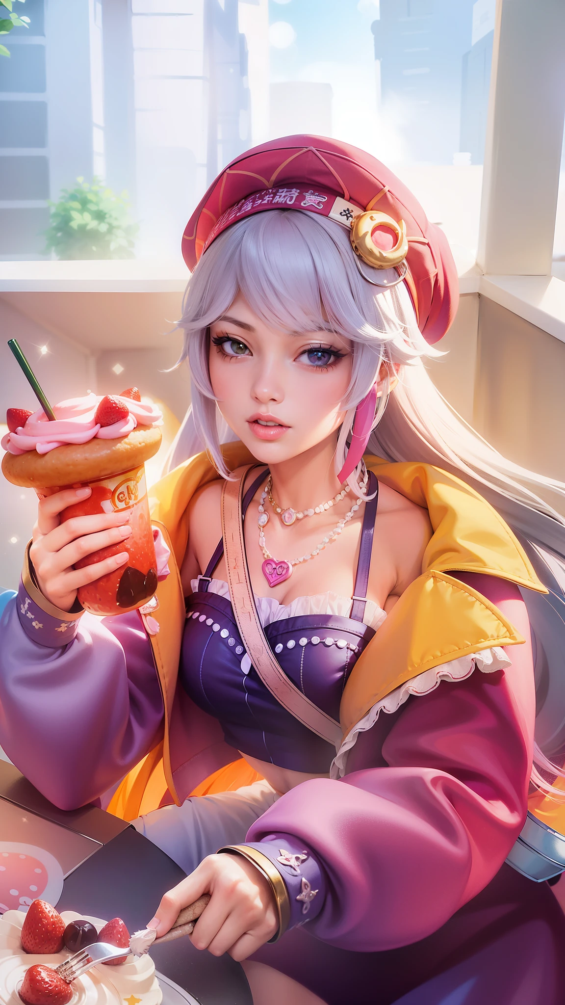 anime girl with a pink hat holding a cupcake and a strawberries, extremely detailed artgerm, ! dream artgerm, ig model | artgerm, artgerm lau, style artgerm, portrait knights of zodiac girl, g liulian art style, soda themed girl, artgerm. high detail, in style of artgerm