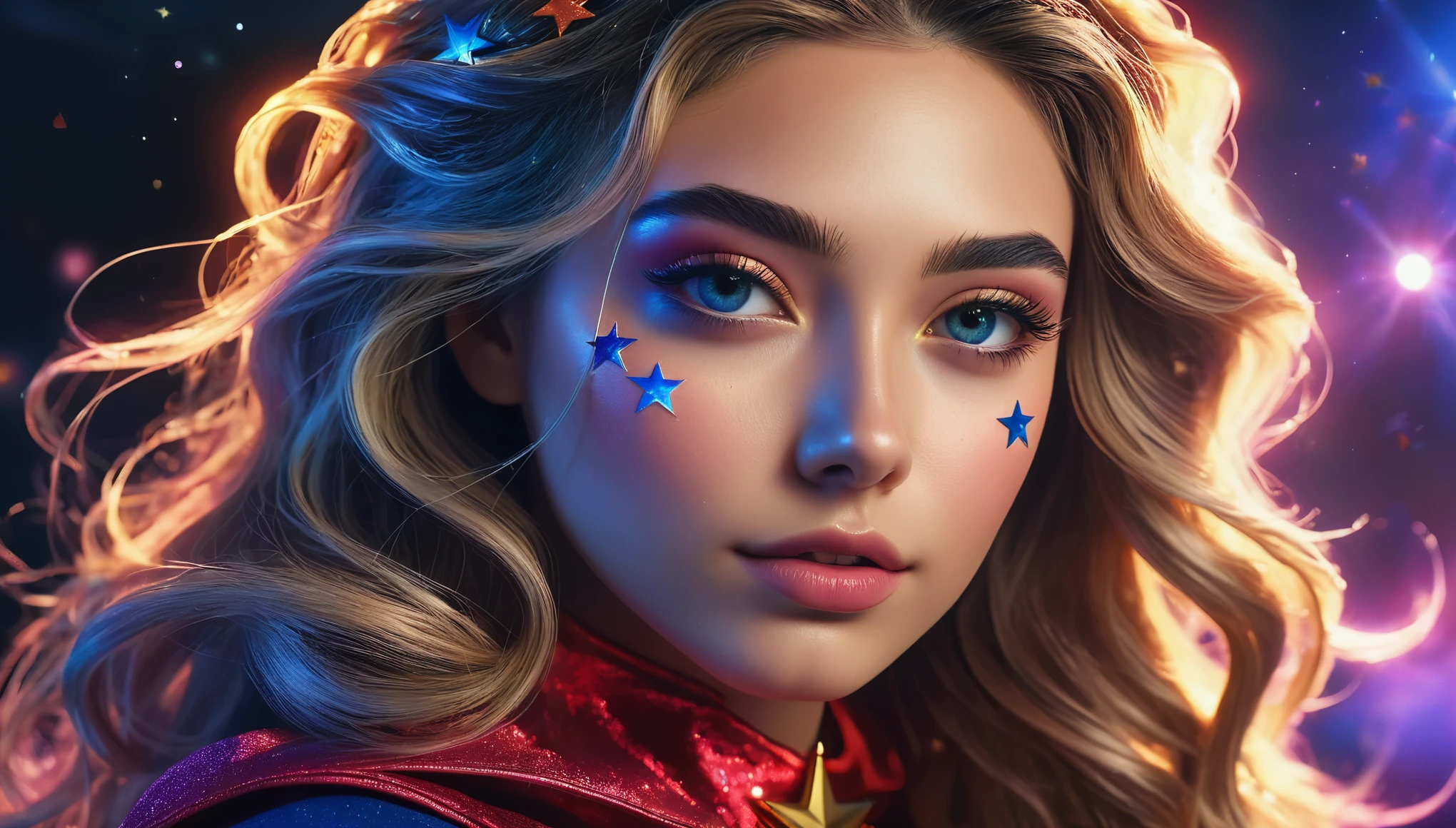 Create imaginative and amazing images demonstrating the style of ((Stargirl)), hyper realistic, 8k, vibrant colors, sharp crisp image