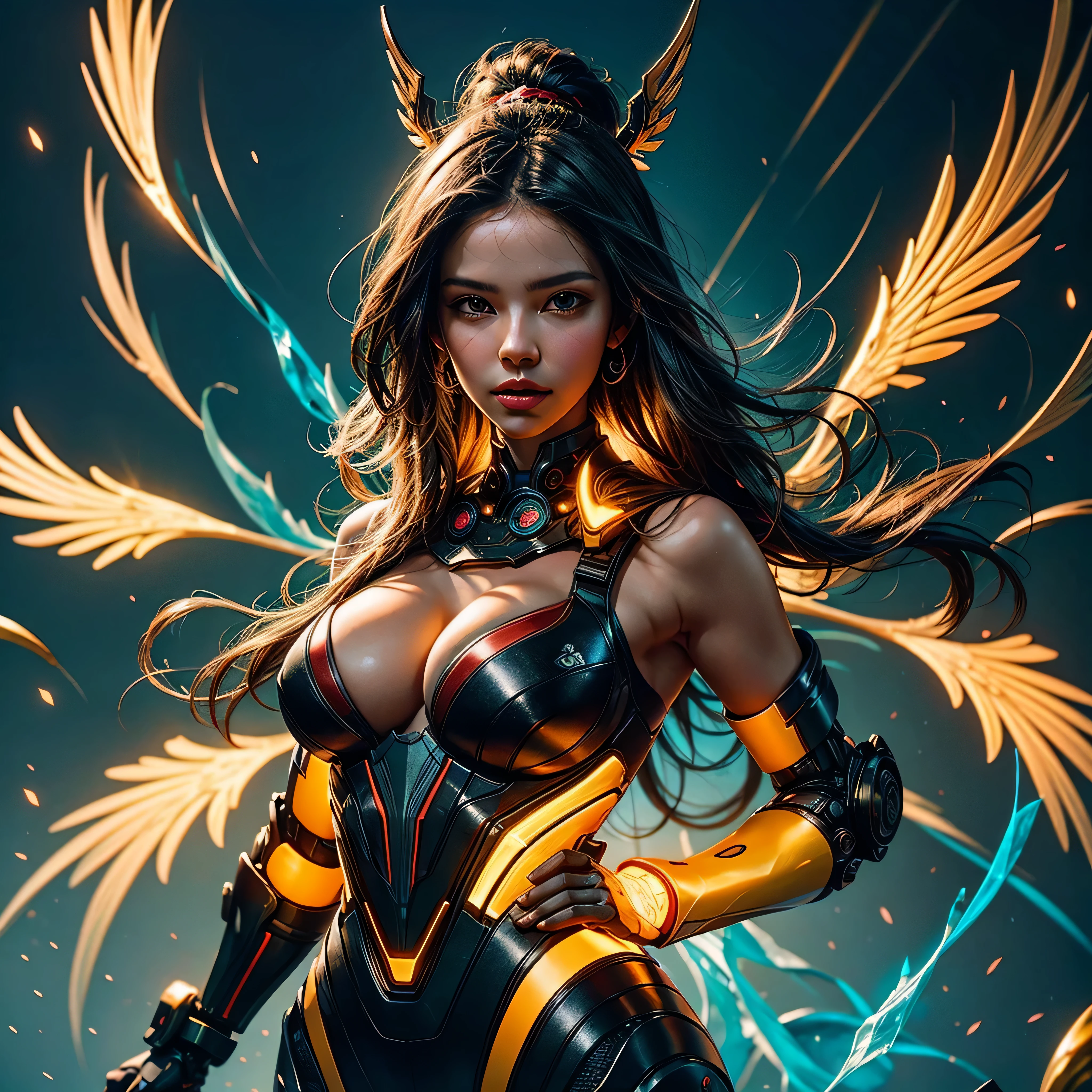 (Full body shot), an extremely detailed photorealistic photograph of a very beautiful Caucasian Woman With Dark Hair And Rainbow Plasma Wings, Gorgeous Ethereal Rainbow Glowing Presence Of Absolution And Fantastical Force Floating In Her Hands, Channeling Through Her All Around Her Physically Manifesting Life. Magnificent Masterpiece, Limitless, Vivid Lighting, Vibrant Bioluminescent Colors Of Love And Light, Floating Particles Of Every Size, Whimsical, Hyper-Imaginative Cybernetic Energies. UHD, DOF, Hyperrealism, Intricately Detailed, visually rich, emotionally confident, detailed environment, fantastical, imaginative, atmospheric, vibrant lighting, uhd, high resolution, photorealistic, intricate max best quality, best detail, Fujifilm XT4, vibrant DSLR colorful hyper HDR epic UHD extremely detailed ultra_high-resolution ultra_high-definition ultra_high-quality saturate reflection, varies multi etc. --v6 --s1000 --c20 --q5 --chaos100
