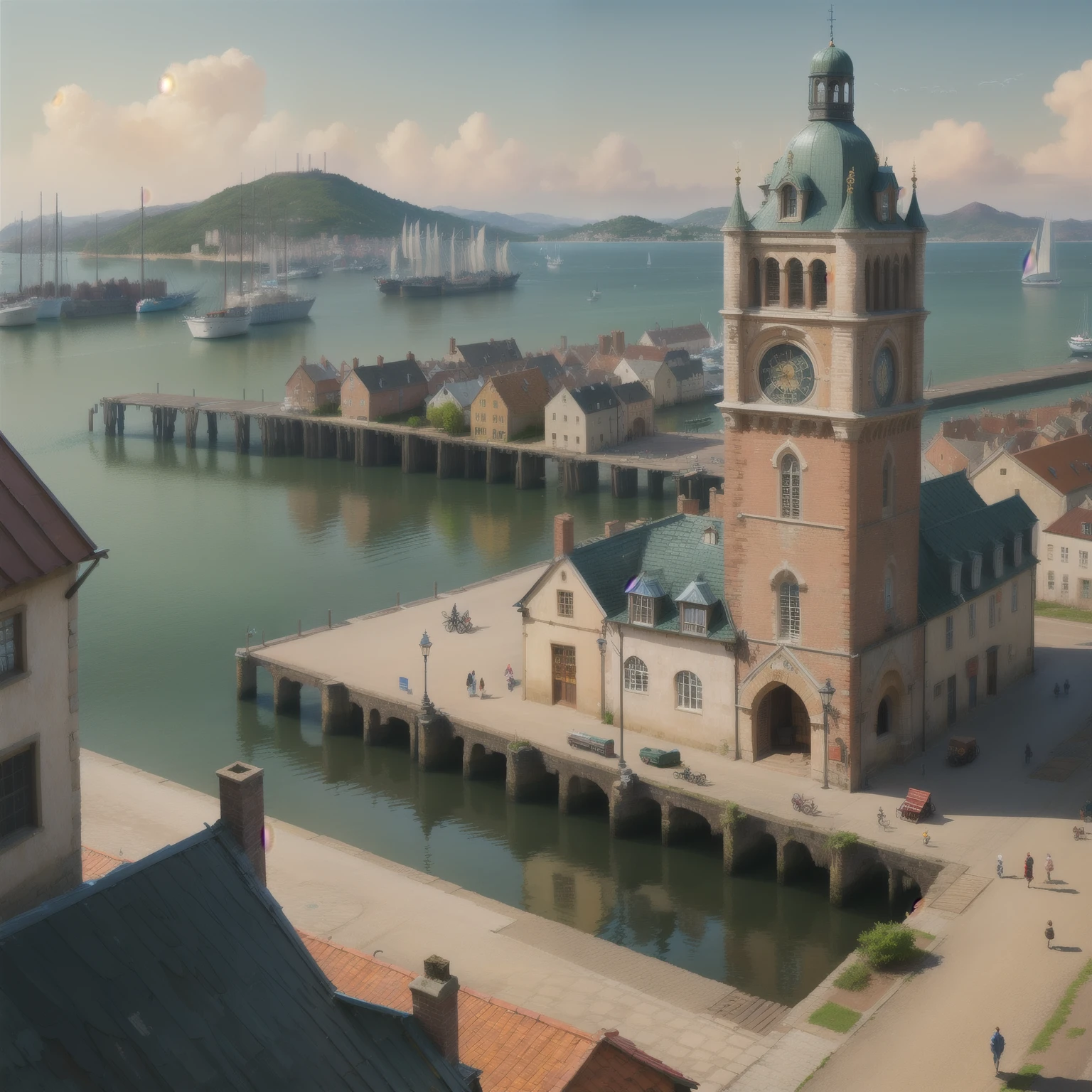 Port town during the Renaissance era.realistic pictures、cityscape