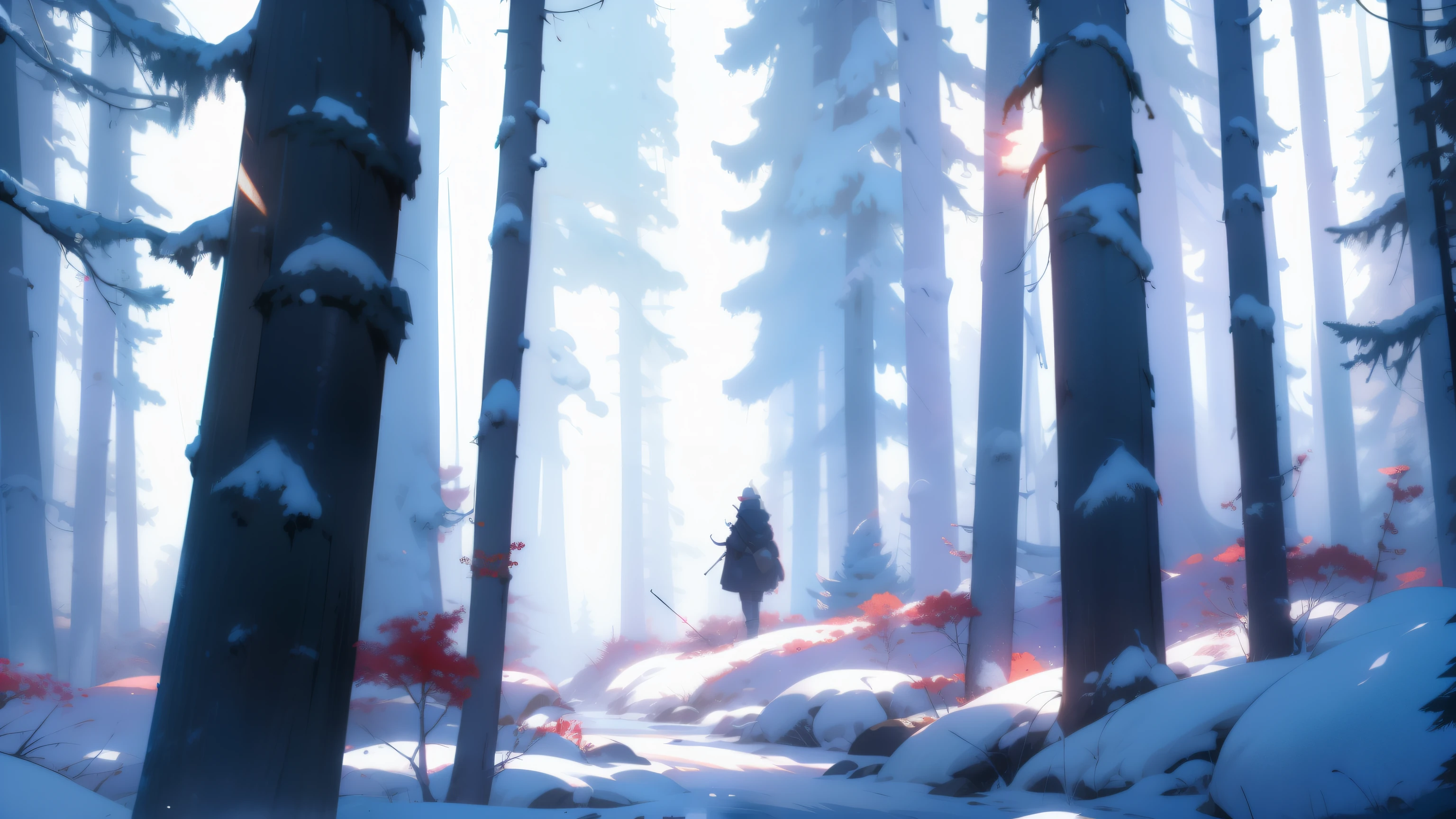 winter forest, hot colors