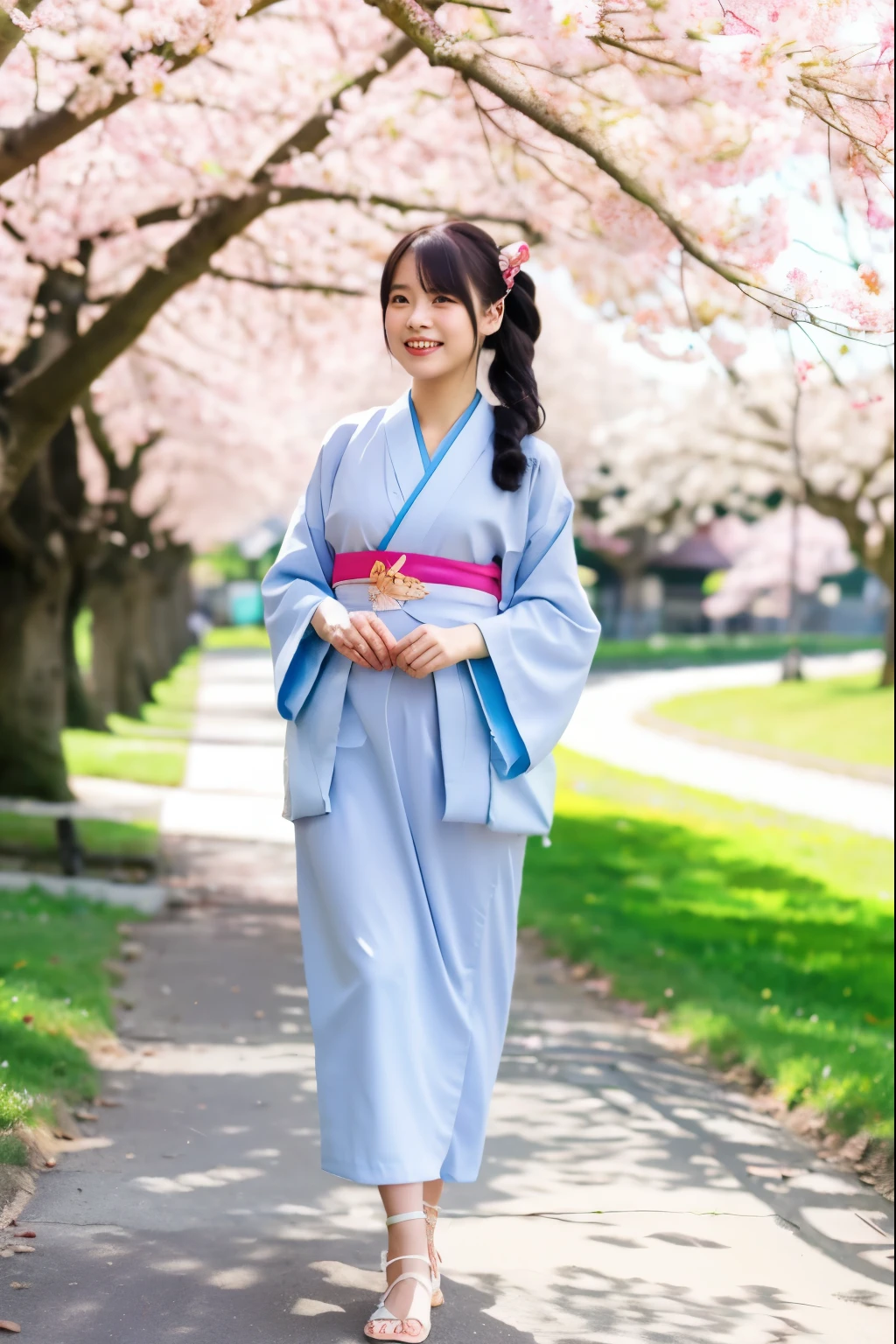 Japanese female, a lot of details, (underweight), detailed black hair, beautiful detailed hair, super fucking beautiful, delicate beautiful face, complex details beautiful and delicate eyes, perfect hands, (flat chest best quality:1.5), perfect and delicate limbs, detailed skin, best quality, ultra-detailed,(cheerful grin:1.5),
old castle in japan,Rooftop, sitting, semi long, (Japanese purple kimono), Japanese, blue sky and shining lights, (full body shot), (wide shot), ground-level shot
