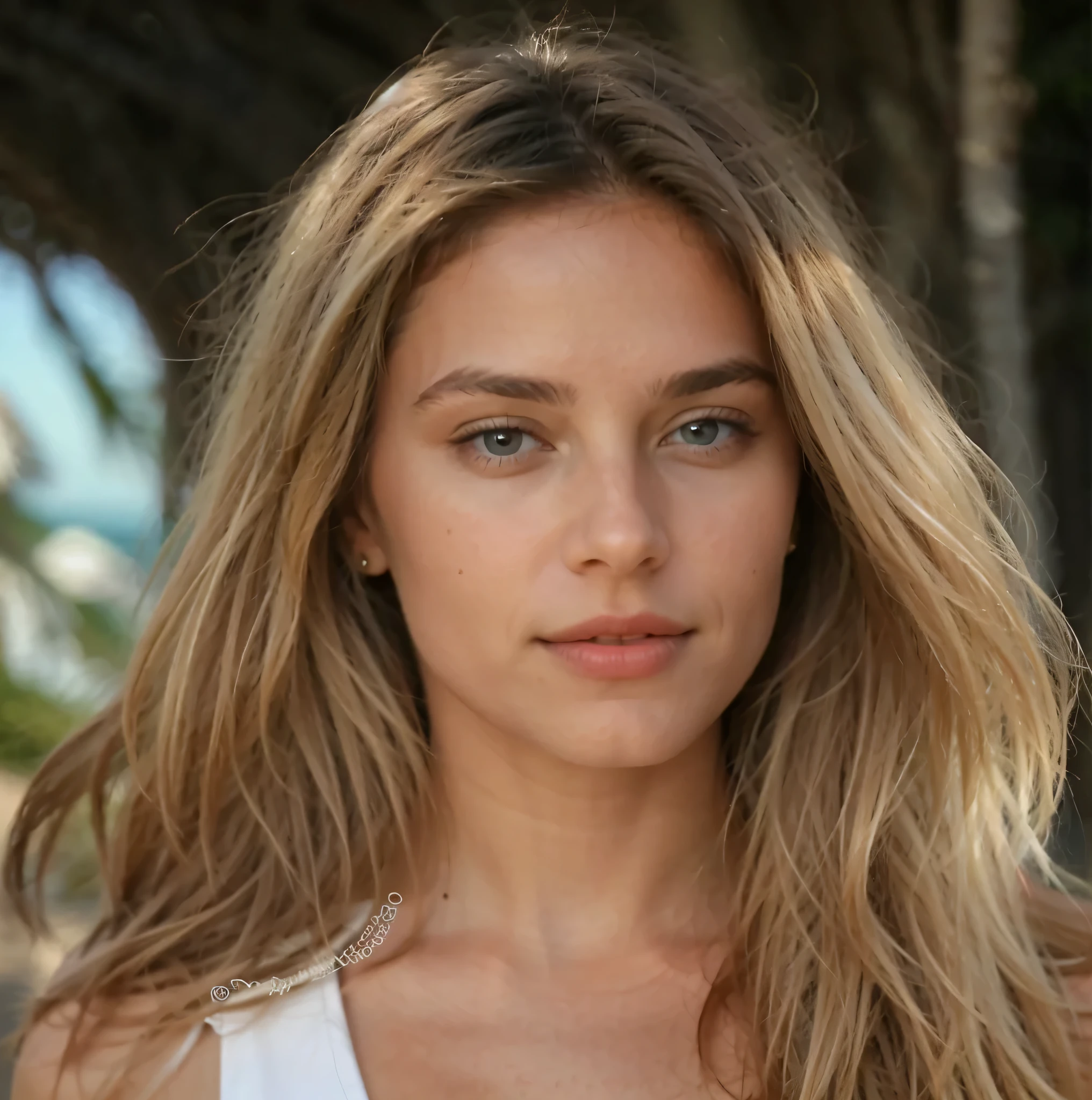 sur une plage, yeux bleu