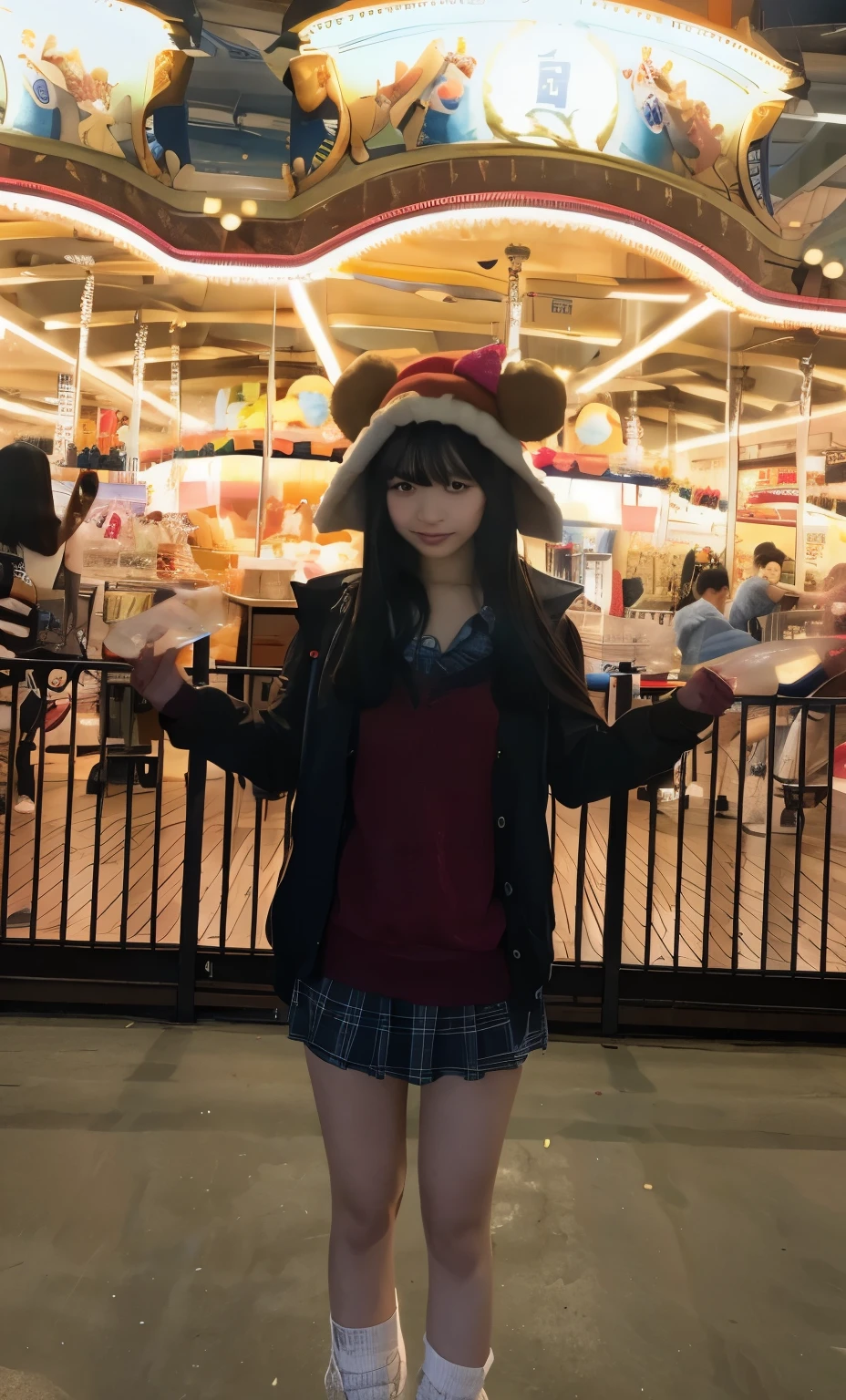 Please make the breasts of the girl in this photo bigger。