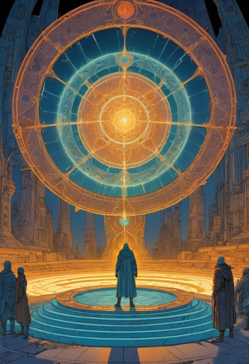 Magic Circle, Exaggerated energy, fantasy concept art, luminescence, by Moebius, (best quality, masterpiece, Representative work, official art, Professional, Ultra intricate detailed, 8k:1.3)