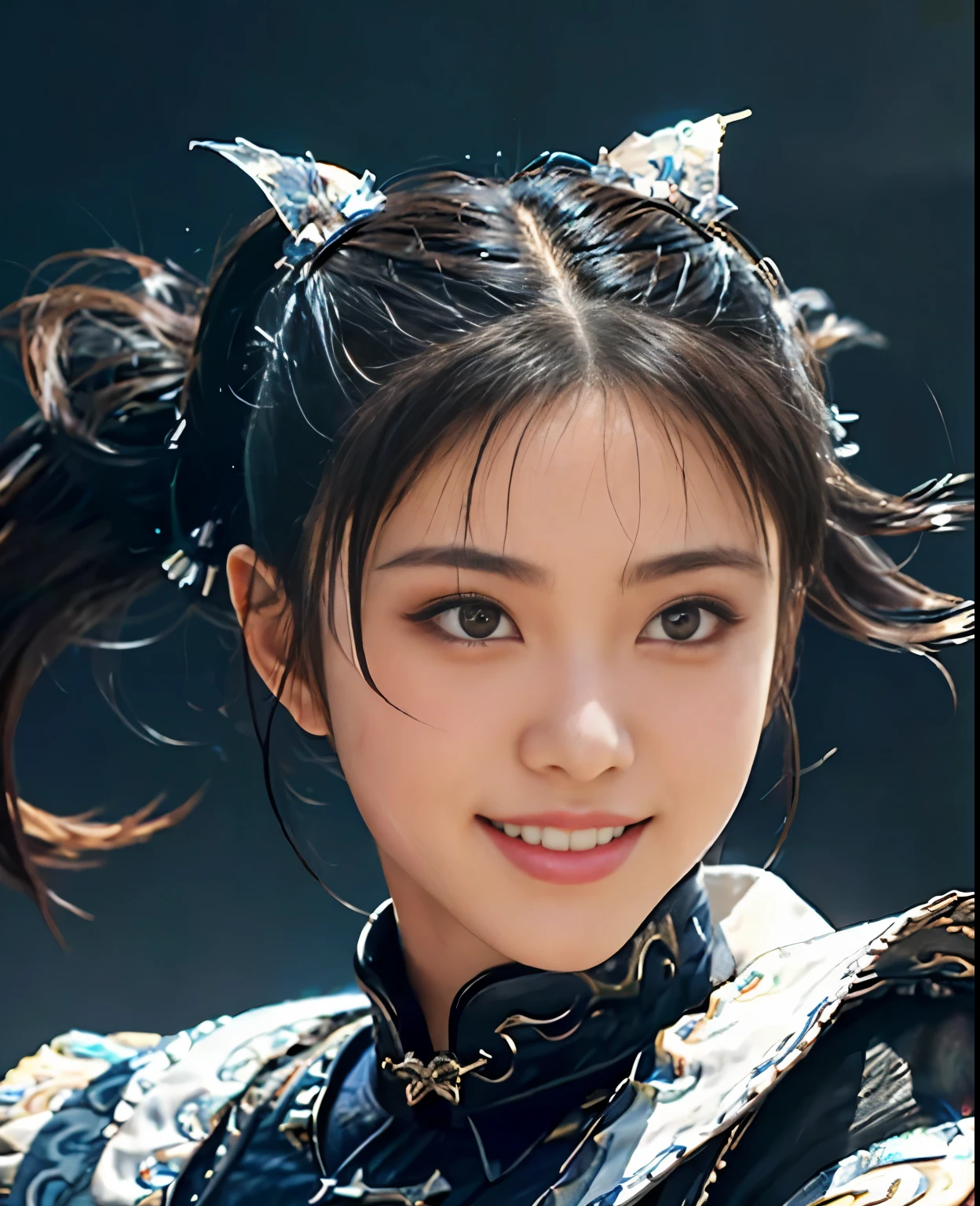 (highest quality:1.2),(perfect beautiful face:1.2),(perfect and beautiful posture:1.2),(japanese woman:1.1), twin tail hair,Practicing at the dojo, (Chunky muscular body:1.2),Ultra-high precision photos,clear eyes, (ChunLi:1.2),(smile:1.3)