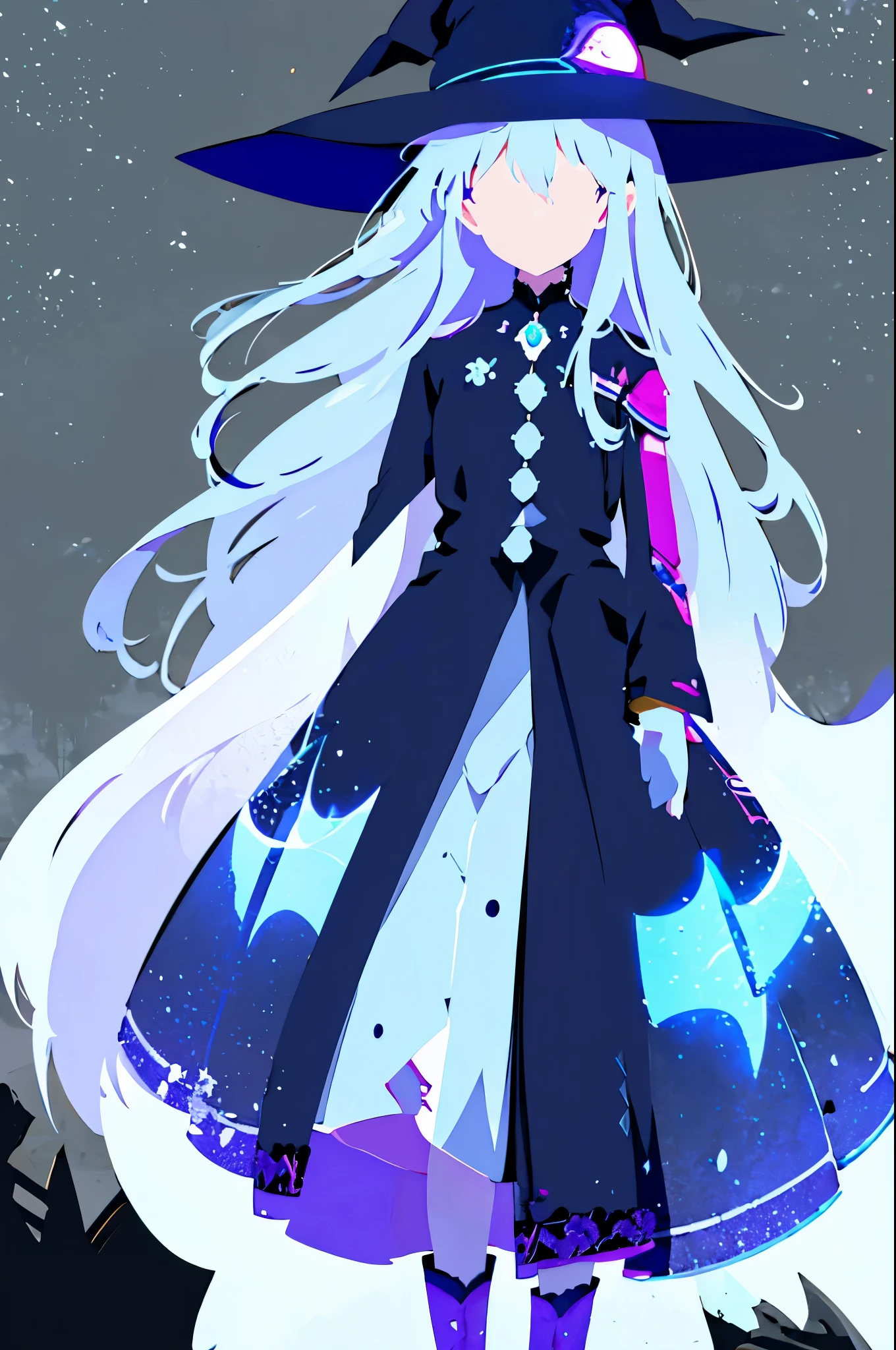 Super shiny hologram metallic clear bodysuit、bold pose、perfect lighting、Holographic metallic clear bodysuit, A girl with long silver hair wearing a witch hat stands alone in an outdoor scene. The sky is filled with fluffy clouds, creating a beautiful backdrop. The girl's hair is intricately detailed, flowing freely in the gentle breeze. Her witch hat is adorned with intricate patterns and adds a touch of mystery to her appearance. The sky above is a vibrant shade of blue, with scattered clouds creating a dreamy atmosphere. The day is bright and sunny, casting a warm glow on the surroundings. As the girl gazes upwards, she is captivated by the sight of a crescent moon visible amidst the daylight. A bird flies gracefully across the sky, adding to the sense of tranquility. This artwork is a masterpiece, with ultra-detailed features that bring the scene to life. The artwork showcases the beauty of nature and the enchantment of the witch's world.