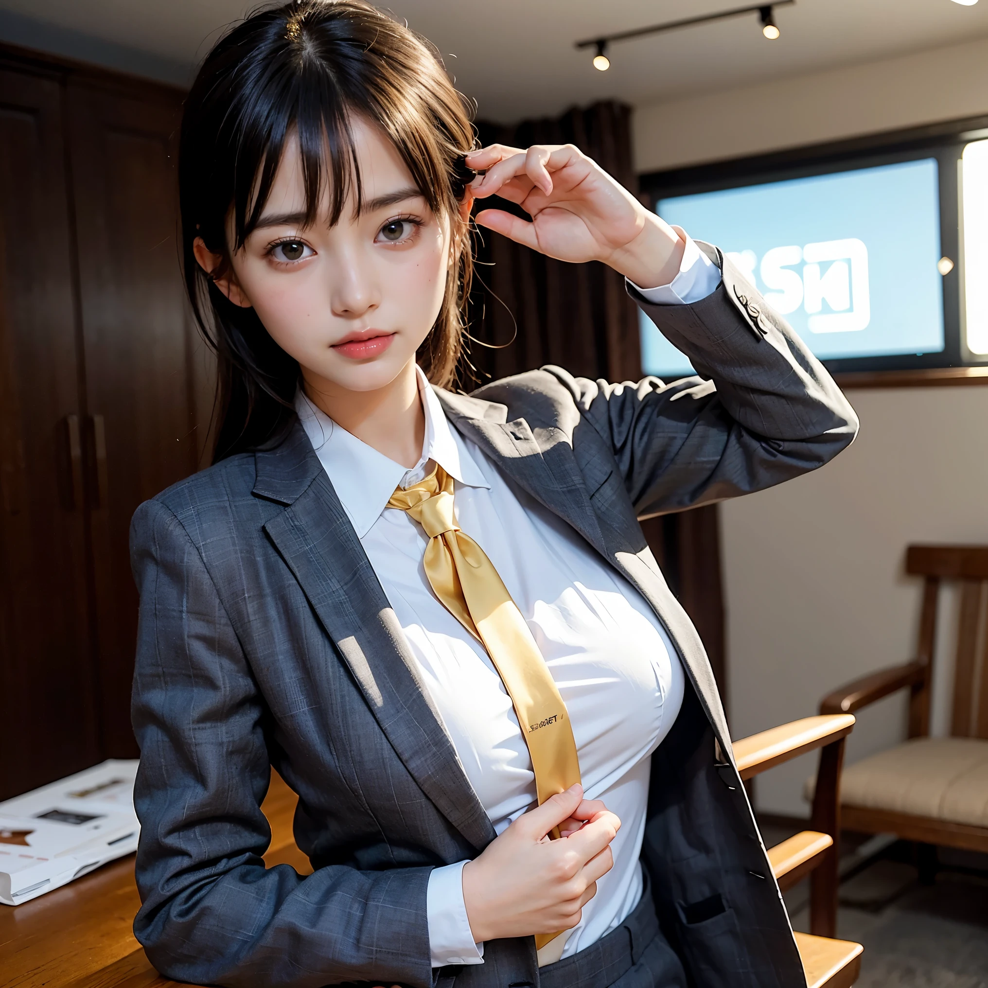 cute nipples、embarrassing、detailed face、fine hands、thin legs、(debris flies, highest quality:1.2), 8k, official art, chest、cute、wearing a suit、 planet, trending on cgstation, 太陽系外planet, official art, mar planet, Sakimi-chan, Five Fingers Photos'Main body, Full body Esbian、beauty of suit、cool look、 (masterpiece) (highest quality) (get used to it) (8k) (movie lighting) (sharp focus) (complicated)black hair、14 years old、小さいchest、laughter、incredibly stupid, (beautiful girl, cute face, turn back, gold ornaments in hair、naked、chestのクローズアップ, gardenia, Viola family, space , looking at the viewer, film grain, chromatic aberration, オッパイsharp focus, face light, dynamic lighting, cinematic lighting, get used to itな目と顔, (gray tie、1 part:1.2)