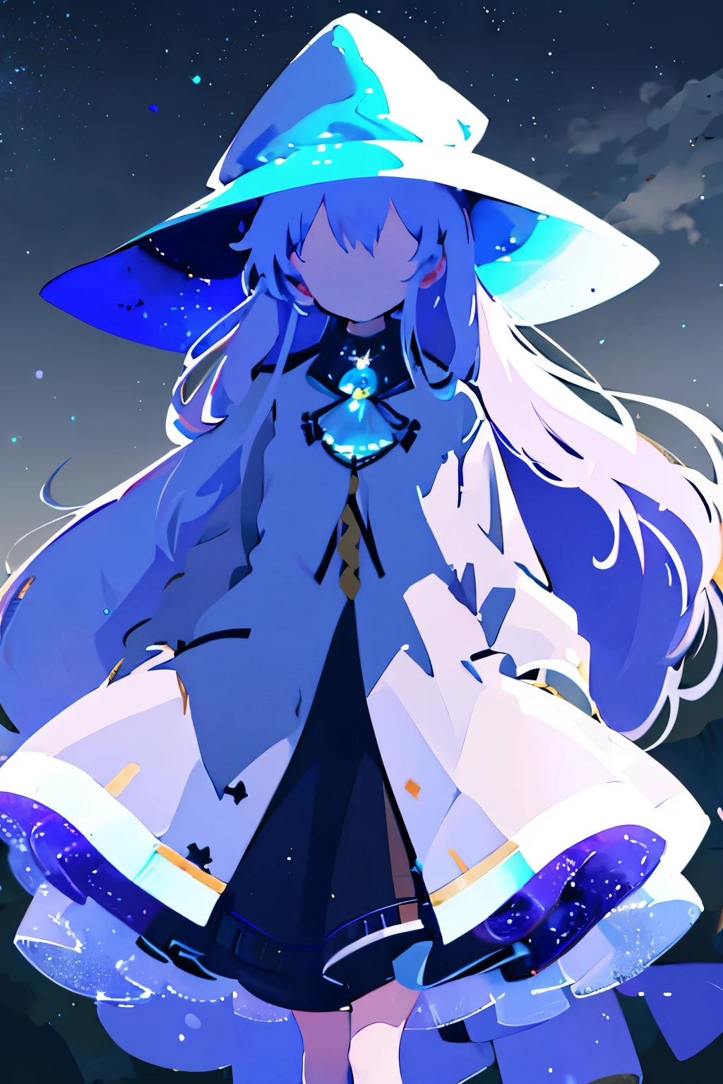 Super shiny hologram metallic clear magical circle, ancient latters、bold pose、perfect lighting、Holographic metallic clear bodysuit, A girl with long silver hair wearing a witch hat stands alone in an outdoor scene. The sky is filled with fluffy clouds, creating a beautiful backdrop. The girl's hair is intricately detailed, flowing freely in the gentle breeze. Her witch hat is adorned with intricate patterns and adds a touch of mystery to her appearance. The sky above is a vibrant shade of blue, with scattered clouds creating a dreamy atmosphere. The day is bright and sunny, casting a warm glow on the surroundings. As the girl gazes upwards, she is captivated by the sight of a crescent moon visible amidst the daylight. A bird flies gracefully across the sky, adding to the sense of tranquility. This artwork is a masterpiece, with ultra-detailed features that bring the scene to life. The artwork showcases the beauty of nature and the enchantment of the witch's world.