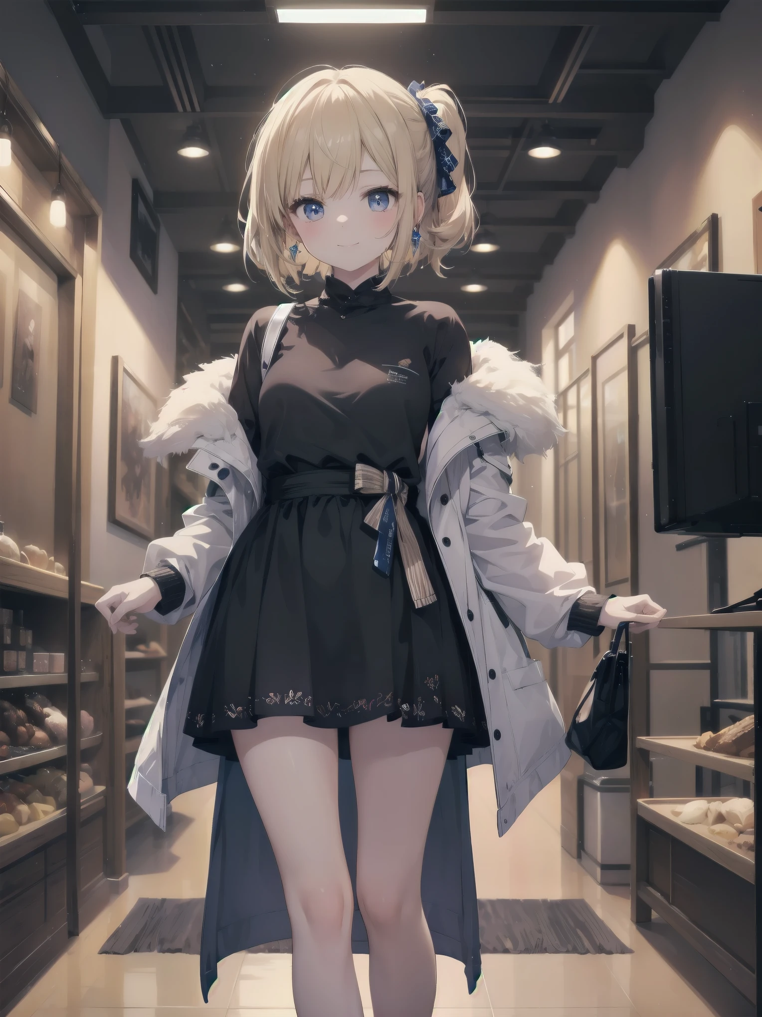 Enhanced dynamic perspective,cute cute beautiful girl,Super cute、Stylish clothes from luxury brands,look at me and smile,simple background,works of masters,high quality,16K resolution,super fine,Accurate,cinematic lighting