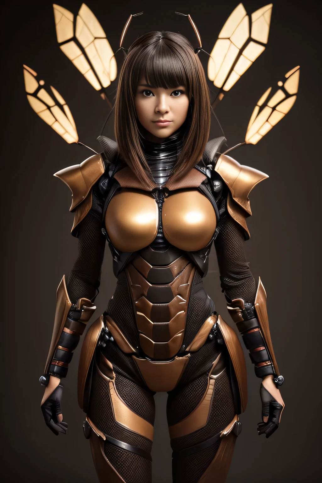 (High resolution,masterpiece,highest quality,Very detailed CG, anime, official art:1.4), realistic, photograph, amazing detail, everything is complicated, shiny and glossy,Amazing number of layers, 8K wallpaper, 3D, sketch, cute, figure,( alone:1.4), perfect female proportions,villain&#39;s daughter, (Fusion of dark brown cockroach and lady:1.4), (brown cockroach woman:1.2), (brown cockroach woman:1.2), (Fusion:1.2), (alone:1.4), (evil smile:1.2), muscular, abs, (Cockroach brown exoskeleton bio insect suit:1.4), (Cockroach brown exoskeleton bio insect armor:1.2), (brown transparent cockroach feathers:1.4), (Antennae of brown cockroaches:1.3),
