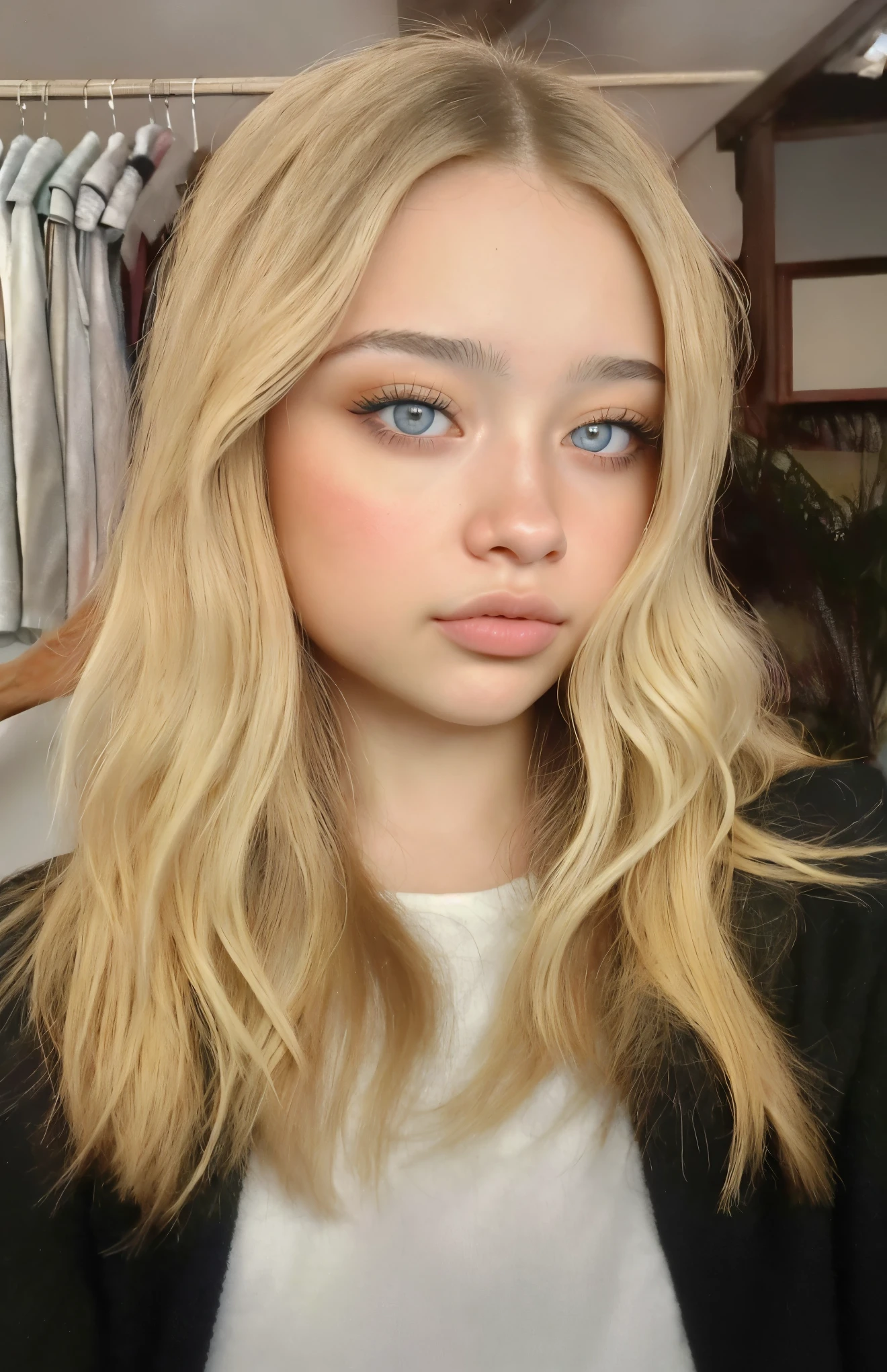a close up of a woman with long cabello rubio y ojos azules, sydney sweeney, inspired by Louisa Matthíasdóttir, inspired by Károly Lotz, cabello rubio y ojos azules, cara perfecta ), cara como ester exposito, long cabello rubio y ojos azules, pelo largo y rubio y ojos grandes, Retrato de Sophie Mudd, cara perfecta