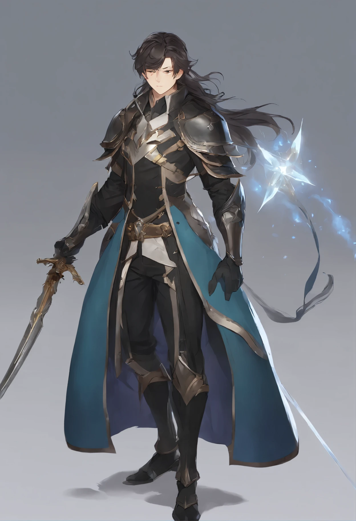 Full body pose of anime character holding sword and armor, 《Genshin》Keqing in, Genshin冲击角色, official character art, 《Genshin》Zhongli in, ( ( character concept art ) ), Magic Knight complete avatar, Genshin冲击风格, Main animation art, Slender Man Fantasy Alchemist, casimir art, human male character art, mysterious art style