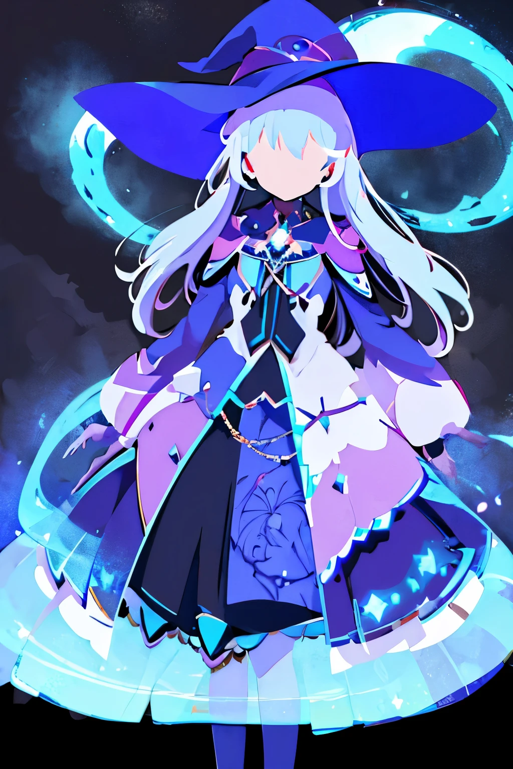 ((Super shiny hologram metallic clear magical circle, ancient latters)), bold pose, perfect lighting, A girl with long silver hair wearing a witch hat stands alone in an outdoor scene. The girl's hair is intricately detailed, flowing freely in the gentle breeze. heHer witch hat is adorned with intricate patterns and adds a touch of mystery to her appearance. sky above is a vibrant shade of blue,This artwork is a masterpiece, with ultra-detailed features that bring the scene to life. The artwork showcases the beauty of nature and the enchantment of the witch's world.