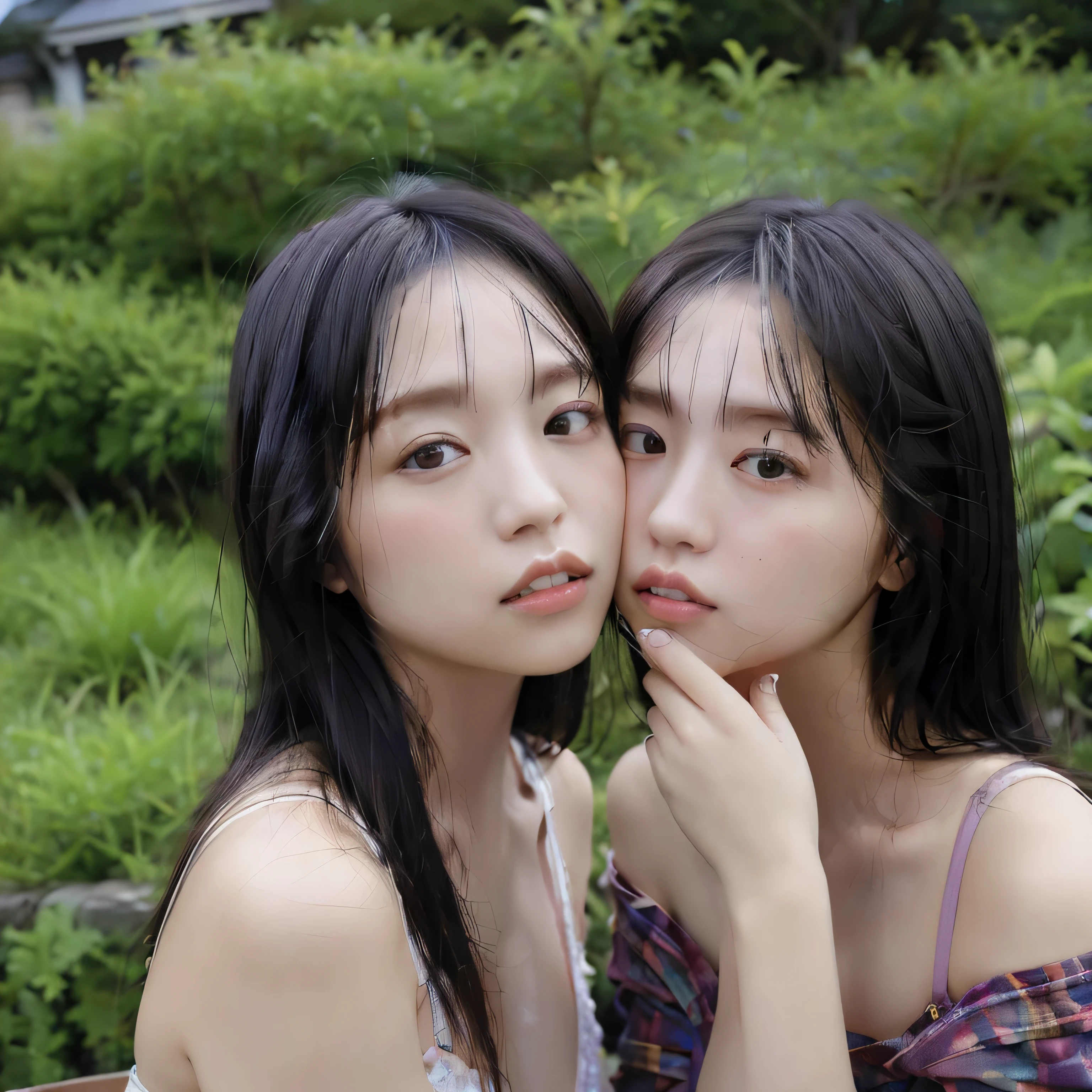 6 year old identical twin sisters, clear facial features, close, happy and golden retriever, black hair, walk on a mountain path.(8k、Live shooting、highest quality、masterpiece:1.2)、Super detailed、super resolution、(hyper genuineity、)Super detailed、super resolution、(genuine、genuine photo:1.47)、highly detailed face、highly detailed eyes、非常にgenuineな肌、 highly detailed fingers, highly detailed nose, highly detailed mouth, highly detailed background,