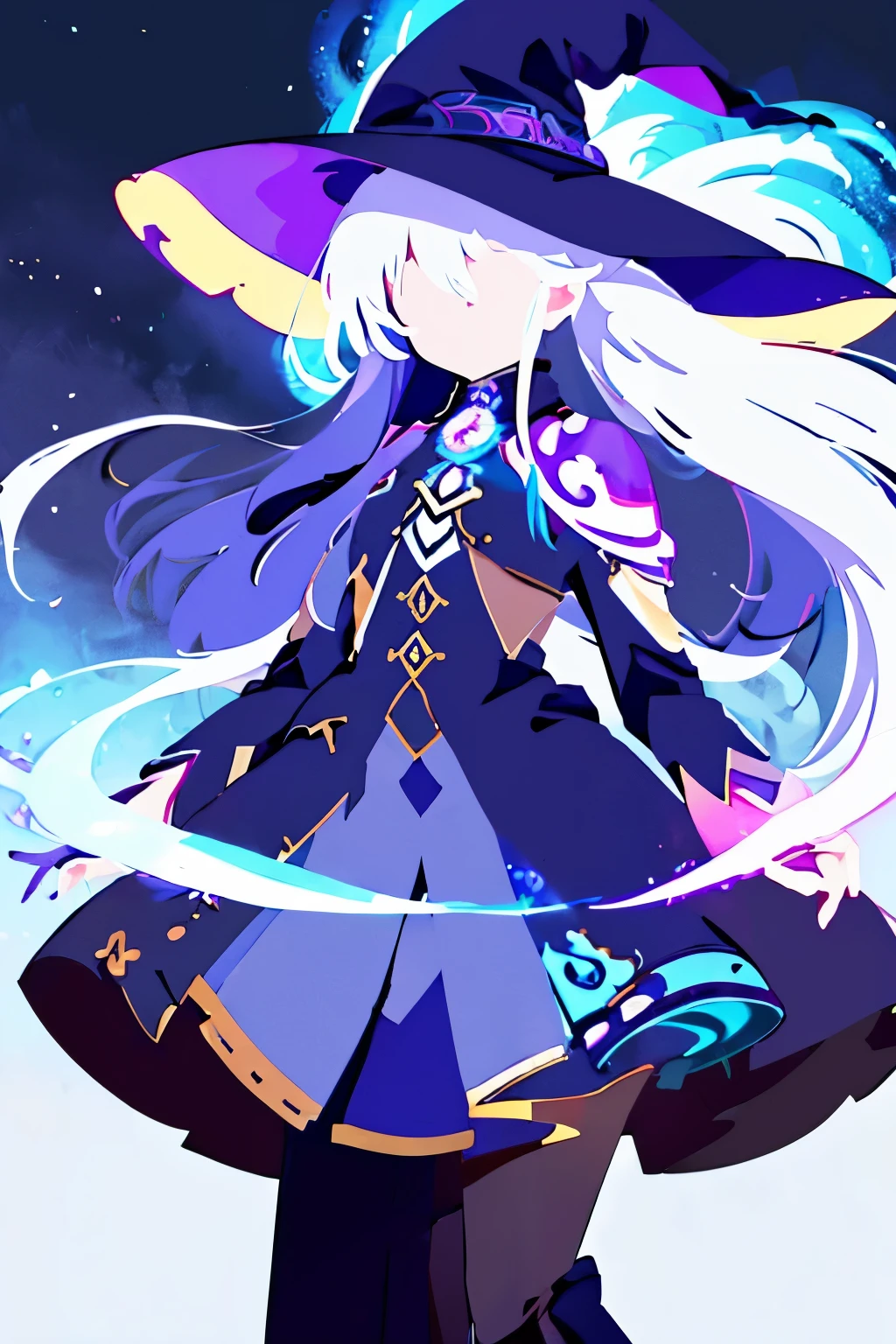 ((magical circle, ancient latters)), bold pose, perfect lighting, A girl with long silver hair wearing a witch hat stands alone in an outdoor scene. The girl's hair is intricately detailed, flowing freely in the gentle breeze. heHer witch hat is adorned with intricate patterns and adds a touch of mystery to her appearance. sky above is a vibrant shade of blue,This artwork is a masterpiece, with ultra-detailed features that bring the scene to life. The artwork showcases the beauty of nature and the enchantment of the witch's world.