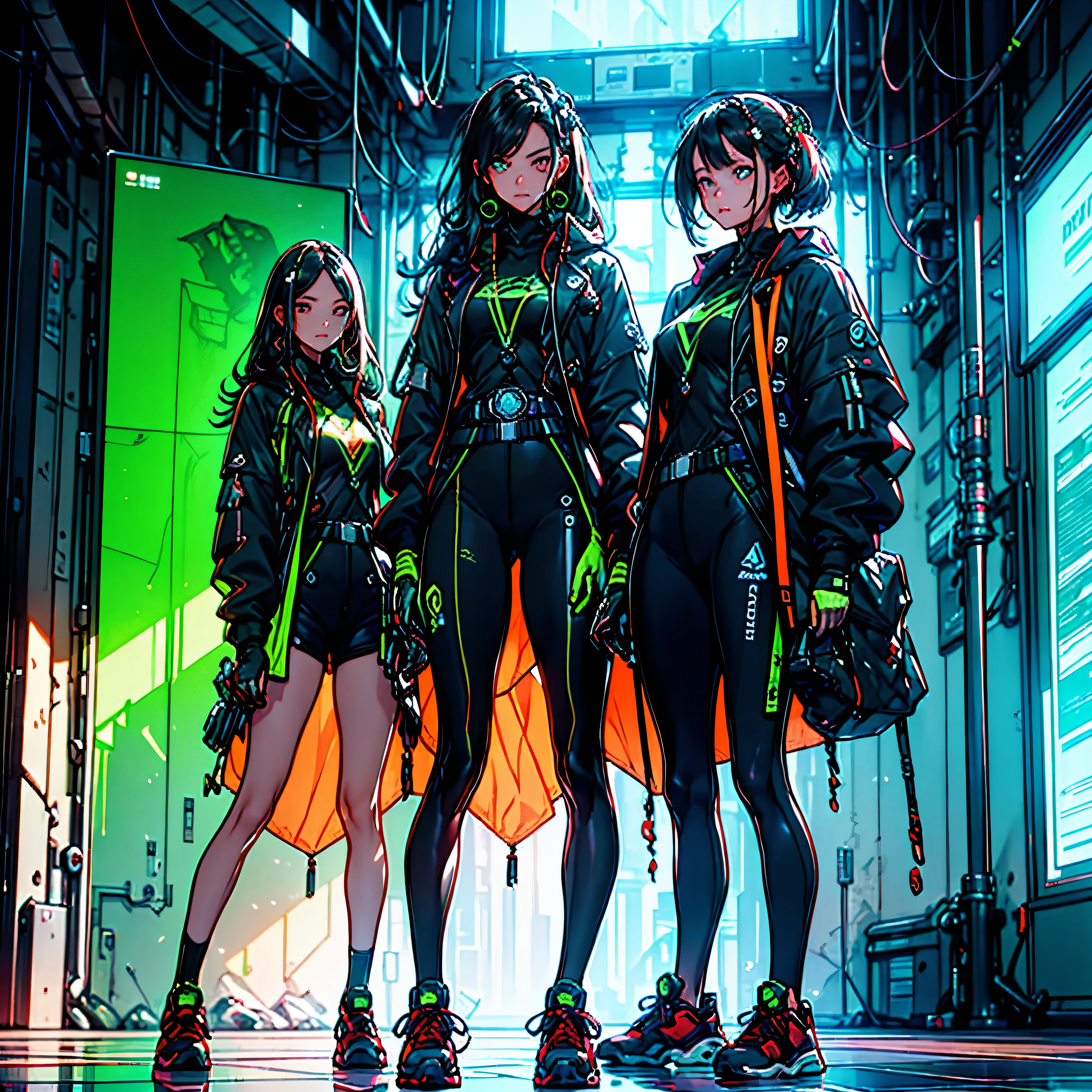 An ultra-realistic and ultra-detailed ((full body portrait)) Intricate (Caucasian) Spy Goddess with dark hair, Sneakers, hearts, Standing Holding And Aiming A Bulky Oversized Silenced Gun, Netrunner, Vigilante, Classy, Sassy, Fantastically Colorful, Futuristic Sexy Shorts Fashion Minimalistic Military Clothing, Augmented Reality, Futuristic Rainbow Glowing Presence Of Absolution And Fantastical Force, ultra Sharp Focus, Visual-Depth, ultra Highly Detailed, (ultra Highest Artistic Quality), absolutely outstanding image, ultra high-resolution, ultra high-definition, UHD, HDR, saturate, reflection, varied multi etc. --v6 --s1000 --c20 --q5 --chaos100