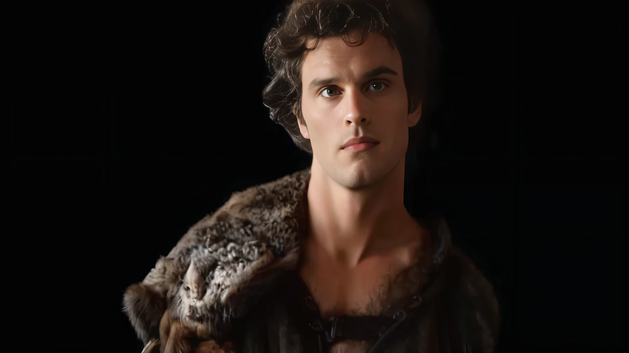 furred man in a fur coat holding a stuffed animal, Paulo Atreides, ele tem cabelo castanho curto e encaracolado, Paulo Atreides as emperor of dune, semideus, Mateus Benedito, Henry Cavill como um deus grego, Alexandre, Henry Cavill como guerreiro, frodo, como um personagem de fantasia medieval, Harry Cavill, Lucas Evans