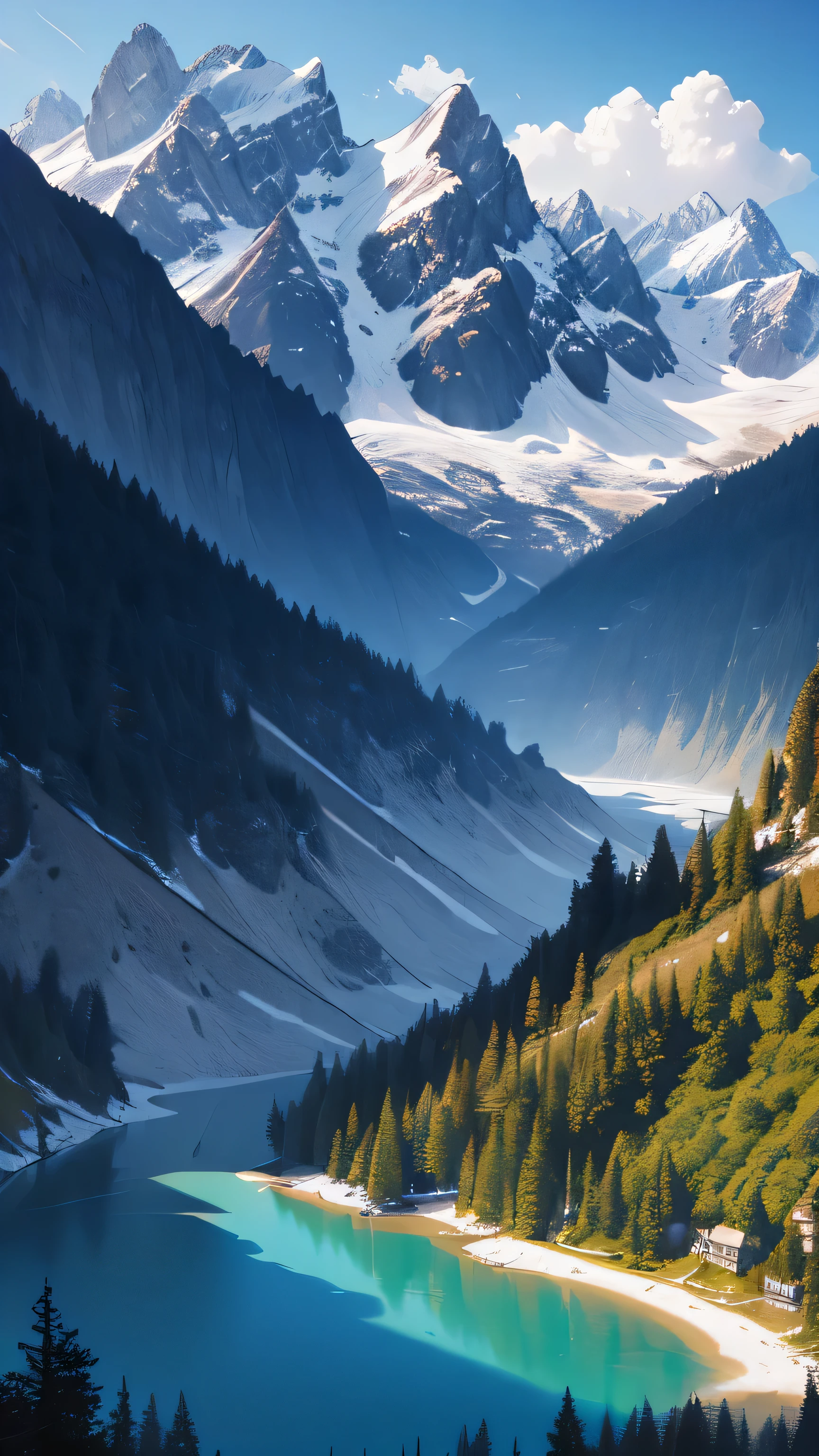 super huge mountain alps great view great nature fantasy huge waterfall high resolution best quality masterpiece