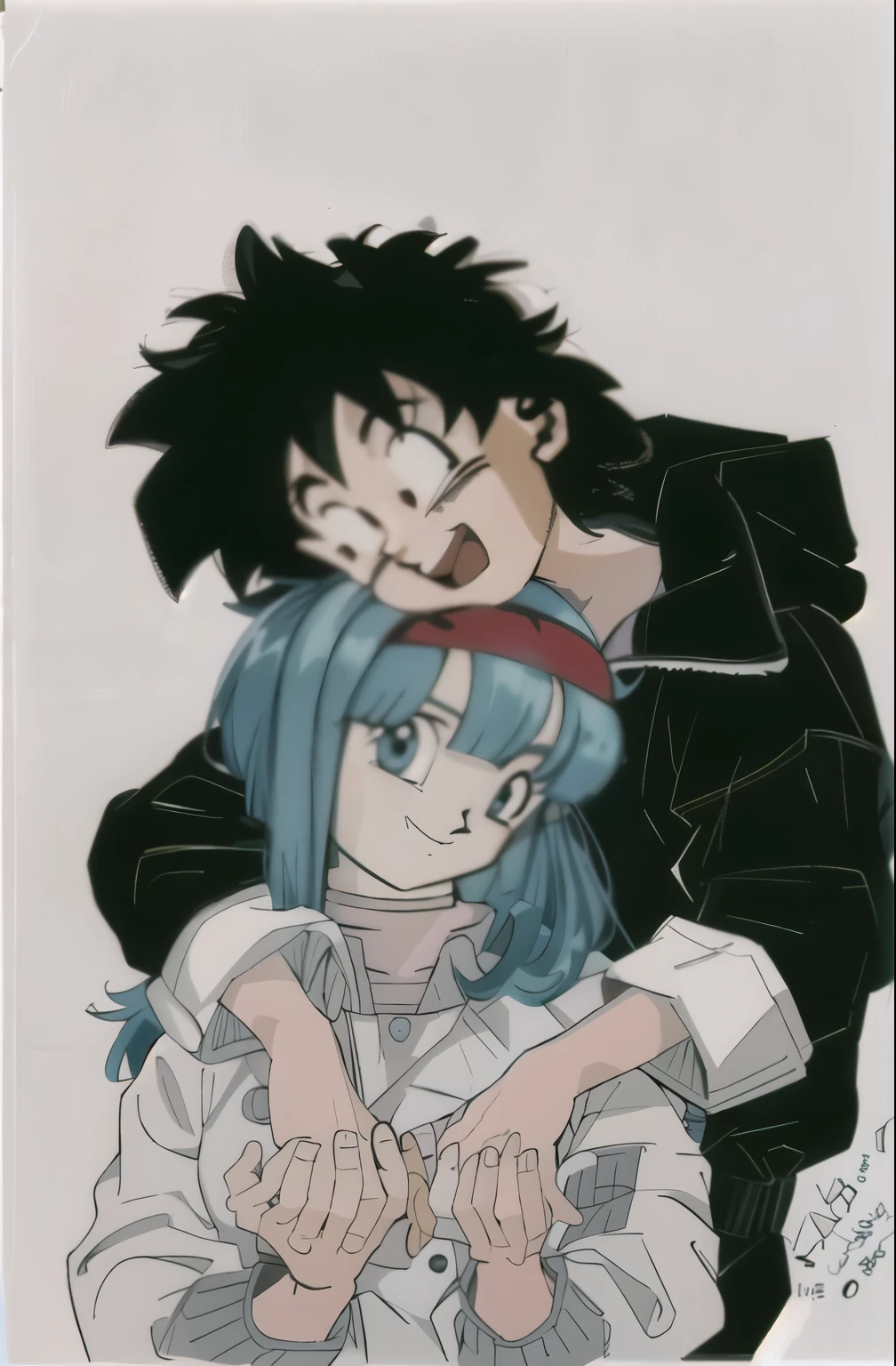 some anime characters hugging each other with their hands, Bulma de Dragon Ball, Estilo de arte de anime dos anos 90, Muito estilo anime, Estilo de anime dos anos 90, Estilo anime dos anos 90, anime style, apenas estilo anime, anime cel shaded, no estilo anime, Estilo de arte de anime dos anos 80, in the art style of 80s anime