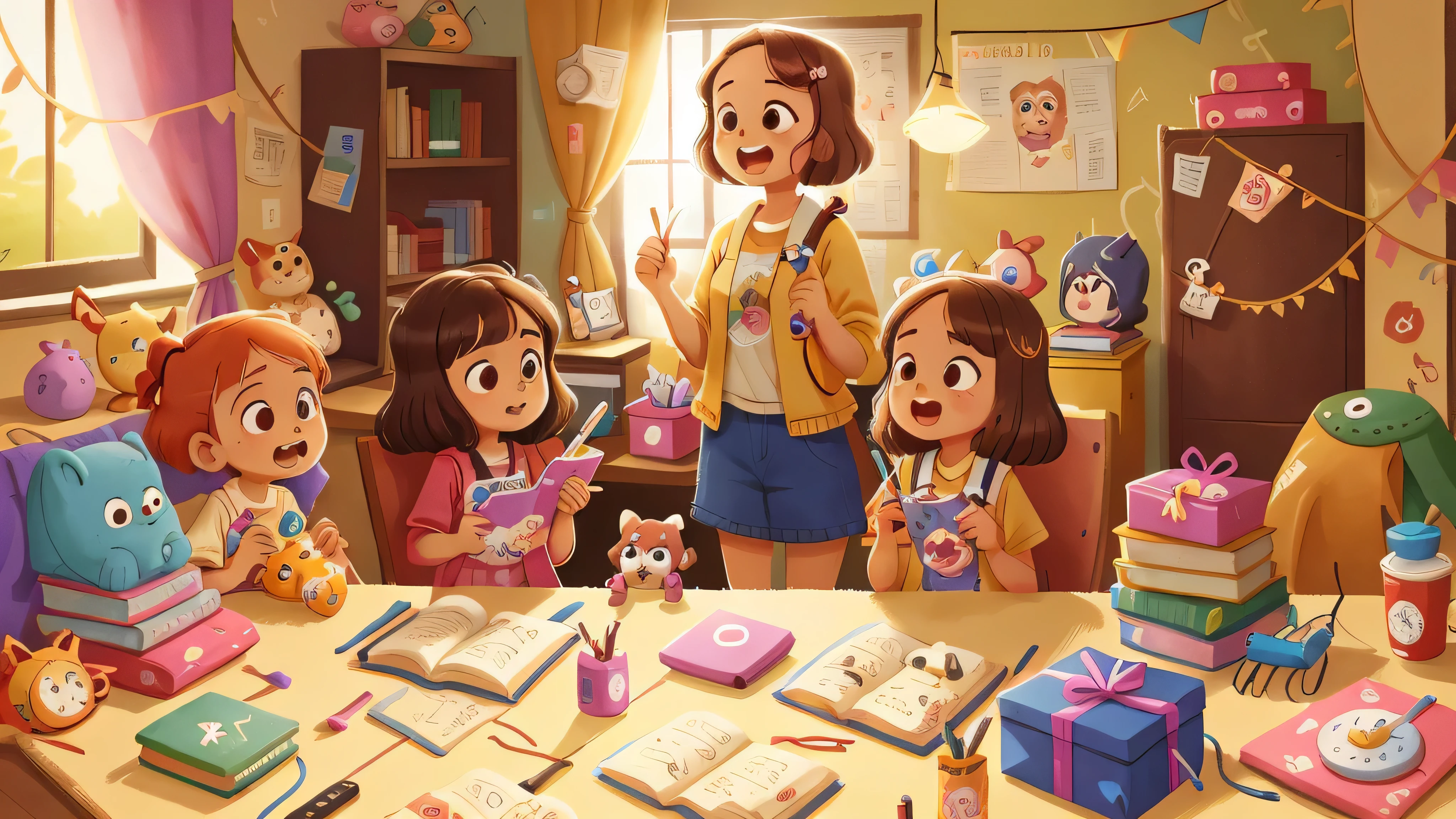 Depois de escovarem os dentes, As meninas foram para o quarto e arrumaram seus brinquedos. They believed that taking care of their things was a way of showing gratitude for the gifts they had...