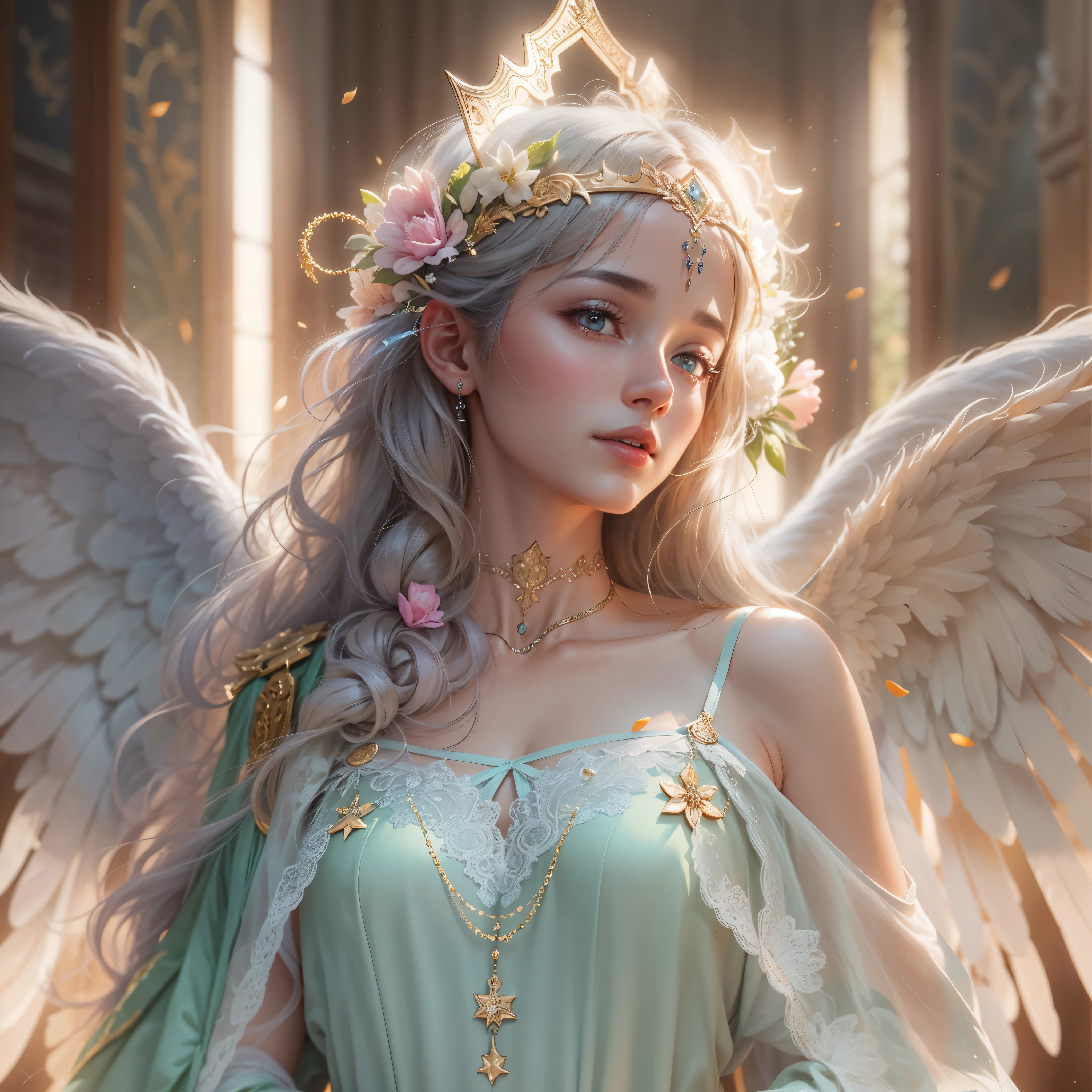 masterpiece, highest quality, 8k, real person, realistic, Very detailed CG, shiny skin, Fully focused, heaven, glory of god, shine, Angel, bless, happiness,