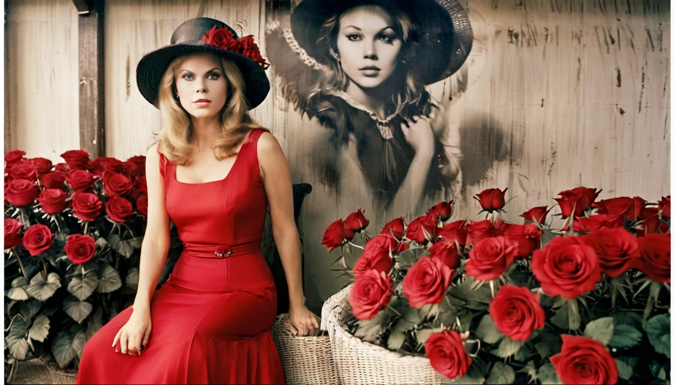 usando um vestido vermelho《one piece》A imperatriz feminino ((Elizabeth Montgomery) (27 anos) com vestido vermelho Escuro, The skirt is long to the floor and wearing a hat), Boyahan Cook is surrounded by roses, em um mundo de sonho vermelho, em fundo vermelho, cores vermelhas ricas, cores vermelhas vibrantes, Extremamente colorido，tonalidade vermelha, humor vermelho no fundo, red petals falling, Muito vermelho, Mulher De Vestido Vermelho, corpo quente，cor vermelha, cor vermelha, Atmosfera Vermelha, tema vermelho, linda linda arte digital, tonalidade vermelha.