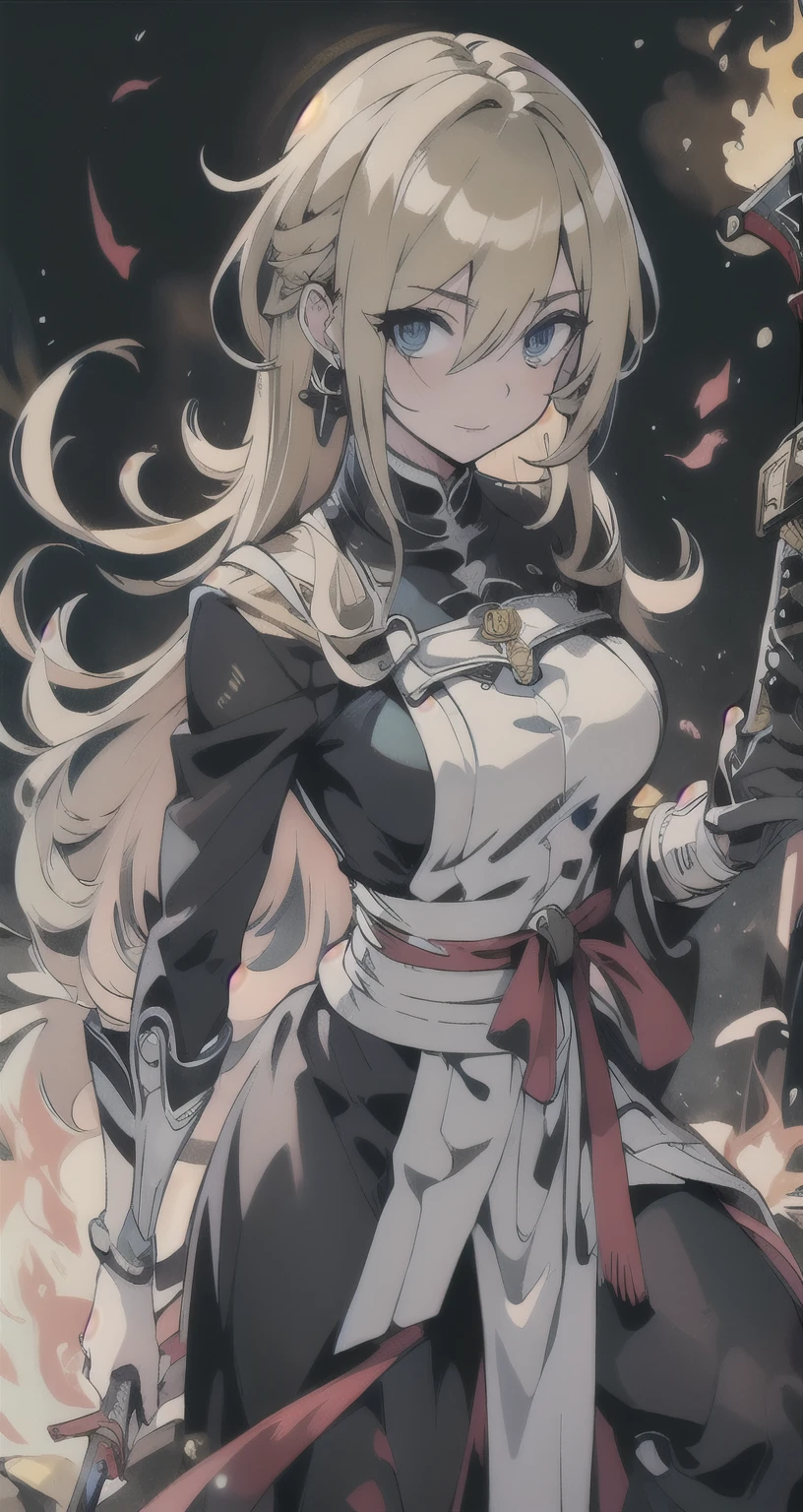garota de anime com espada sentada em pedra com fogo ao fundo, segurando uma espada no ombro, she is holding a sword, badass anime 8 k, she is holding a sword katana, com espada grande, Demon Slayer Rui fanart, segura uma espada negra, protagonista feminina 👀 :8, posando com uma espada, segura uma espada, enquanto segura uma espada