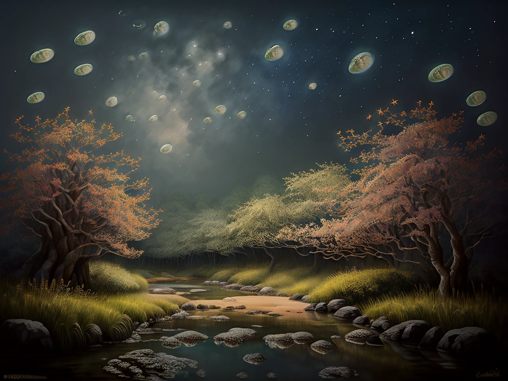 wide shot: 1.3, masterpiece, ((beautiful man, very detailed and beautiful,: 1.5)), ((beautiful lush forest, fireflies throughout the forest illuminating the starry night sky with their light: 1.5)),(( full of stars and galaxies: 1.5)), very beautiful digital art, digital art. highly detailed and highly detailed magical fantasy, colorful digital fantasy art, highly detailed digital art, beautiful and gorgeous digital art, highly detailed digital painting, 32k