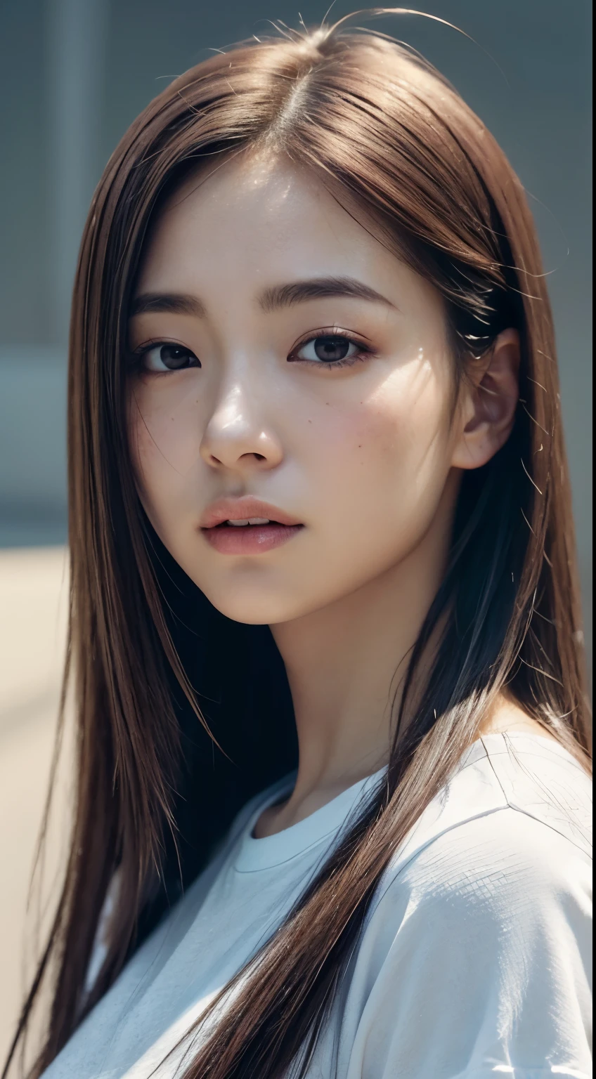 dress、(photorealistic:1.4)、(hyper realistic:1.4)、(realistic:1.3)、(smooth lighting:1.05)、(映画の照明Improvement of quality:0.9)、32K、1 girl、20 year old girl、realistic lighting、Backlight、facial light、ray tracing、(brighter light:1.2)、(Improvement of quality:1.4)、(Highest quality realistic textured skin:1.4)、fine eyes、detailed face、fine eyes、(tired, sleepy and satisfied:0.0)、 close up of face、white t-shirt、(Enhance the mood of your body line:1.1)、(Enhances the beauty of skin texture:1.1)、((Mio Imada))、concrete background、Medium long hair with even shapes on both sides