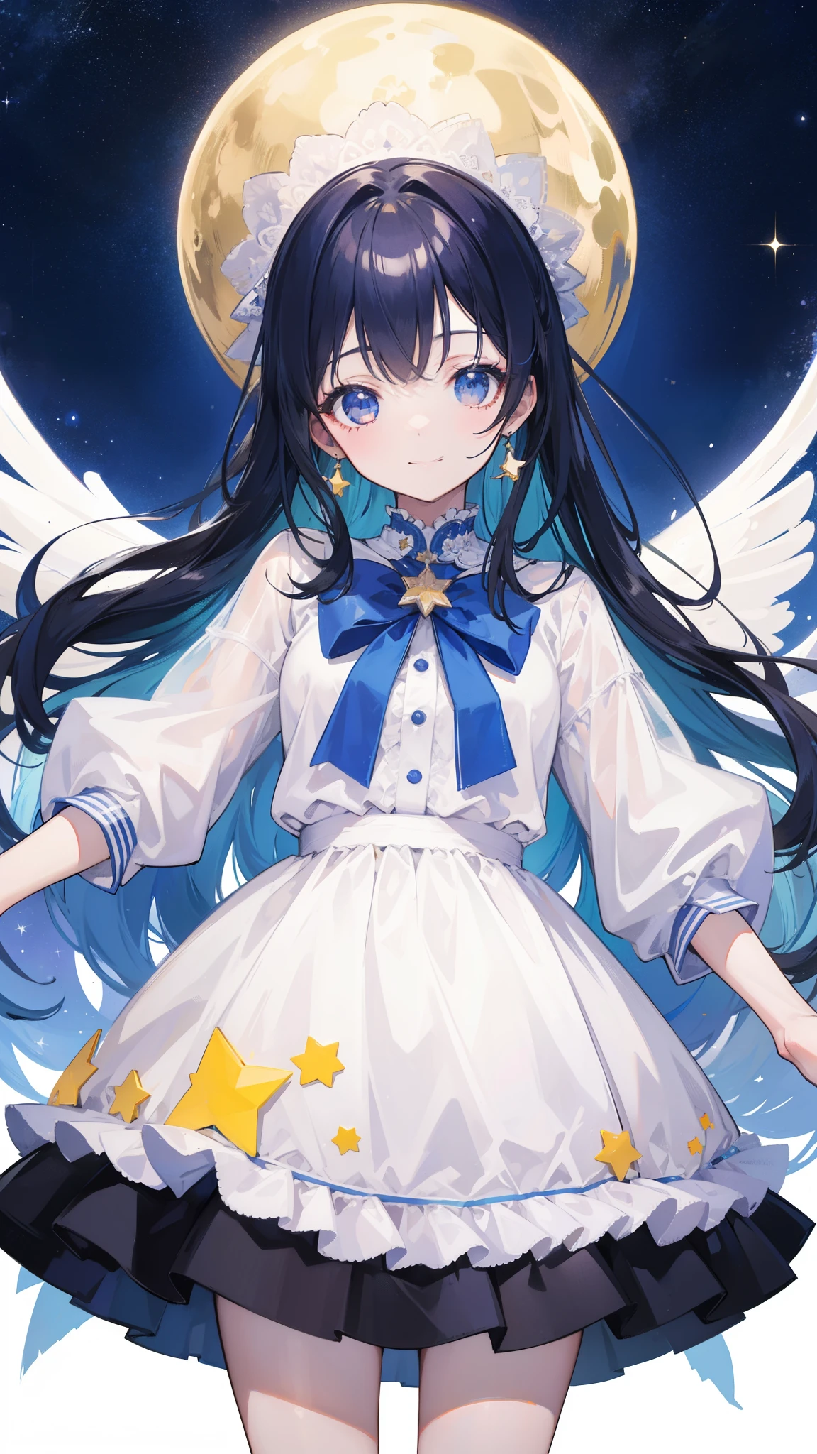 32k, highest quality, expensive_solve, clear_image, detailed background, cute girl, plain, starry sky, Beautiful modeling, smile,