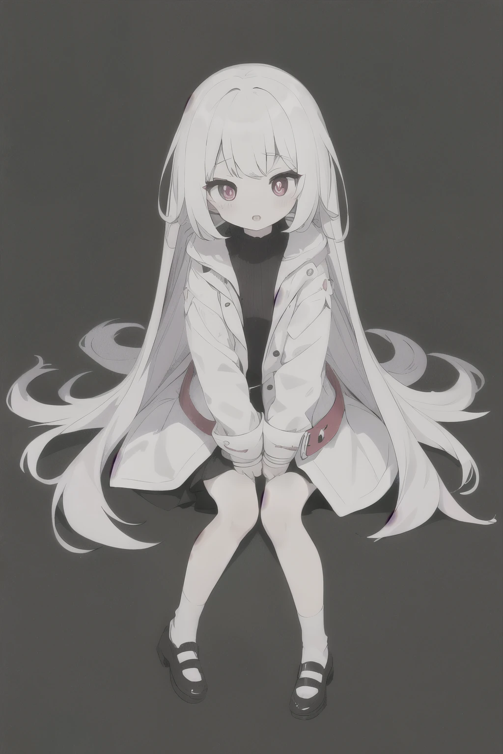 Short girl,li,cute,Colored pupils,white coat,Show legs,Not wearing anything,long white hair,Long hair to waist