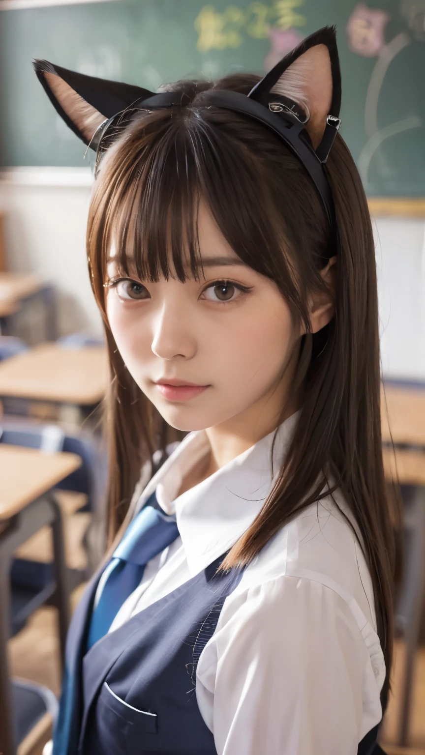 Masterpiece, 4K, Beautiful high school girls, (Japanese idle:1.6), (Cat ears), looking at the viewer, bob hair , (school uniform:1.2), group picture, harem, classroom,