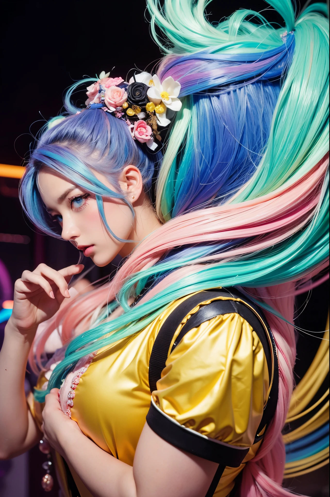 anime_artwork, Rococo, Spectacular_photograph, polaroid, I was irritated_girl, neon_shine_hair, canon_5D_mark_4, neon_light, kodak_hectare, Brilliant, pastel_color, curved_OK, elaborate_detailed, Rococo, アート by j.c. Leyendecker