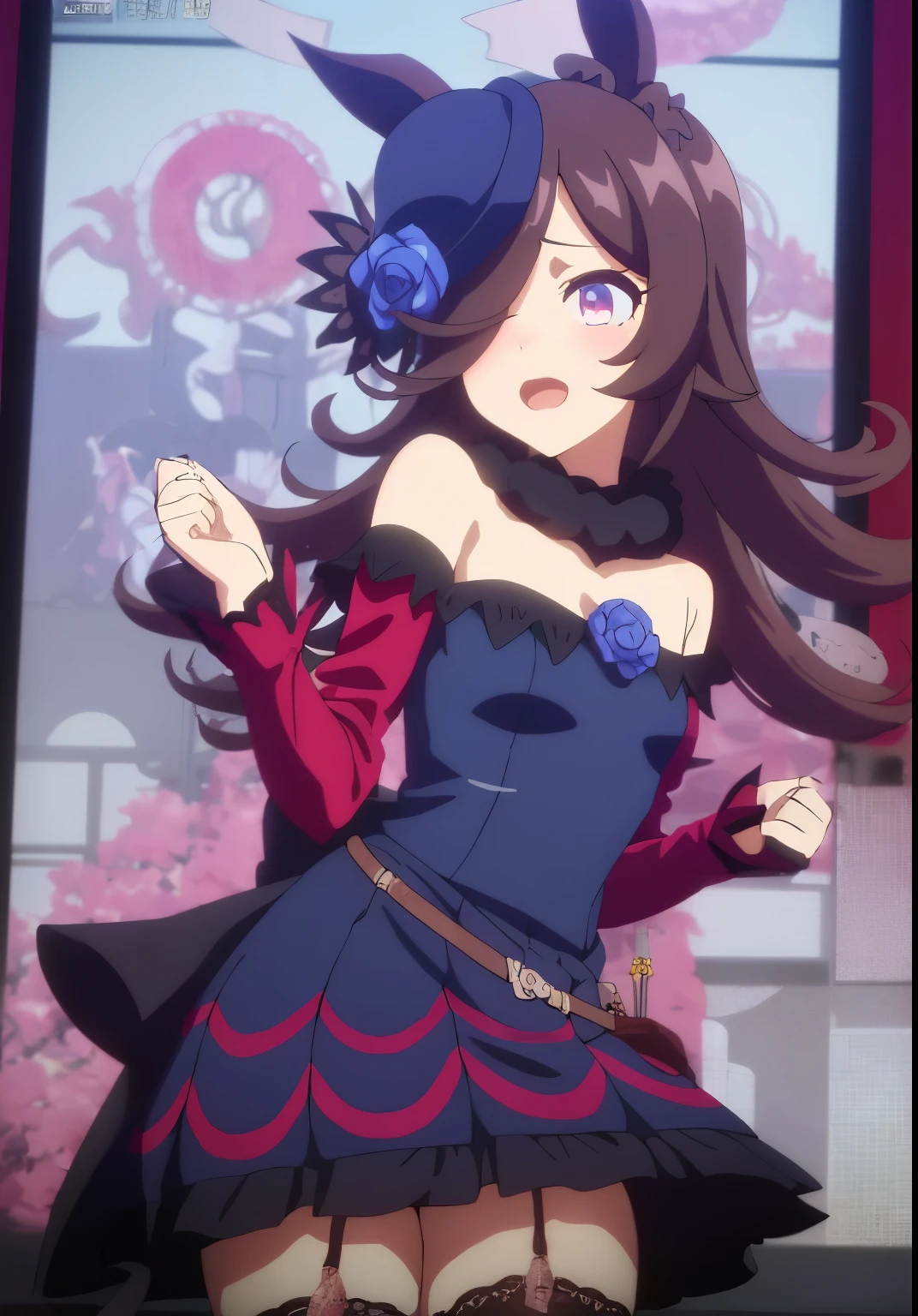 A woman in a dress and stockings is posing for a photo, Anime girl in a maid costume, gorgeous maid,  in a dress, small curve , seductive anime girl, Maid clothes, anime moe art style, Anime cat girl wearing a maid costume, Cute anime wife in a nice dress, wearing frills ((Tattered)), Nightcore