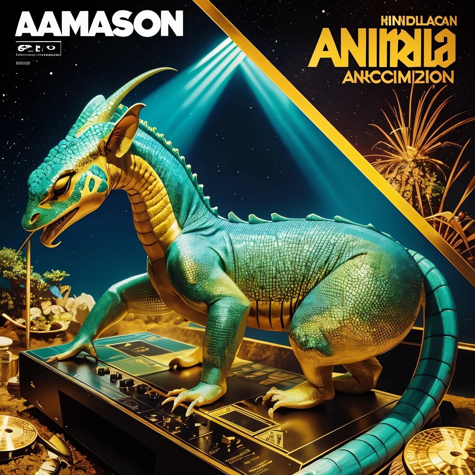 Hip hop futurista portada de disco con animal camaleon